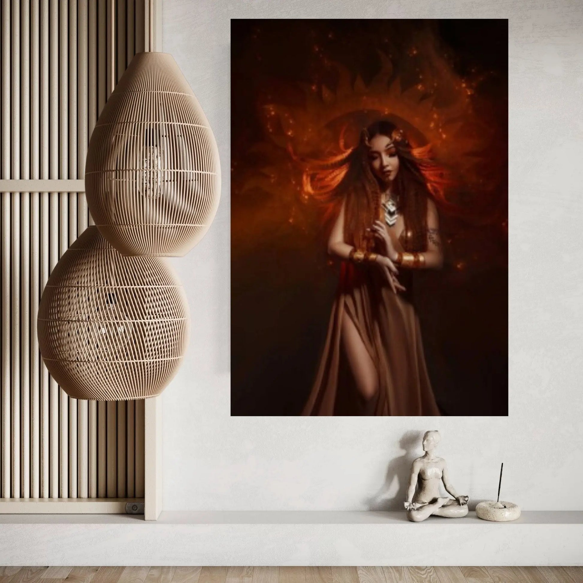 Beautiful Sexy Woman Print Canvas Wall Art , red-haired girl - a priestess of the sun. Dress and jewelry in ethnic style - Y Canvas