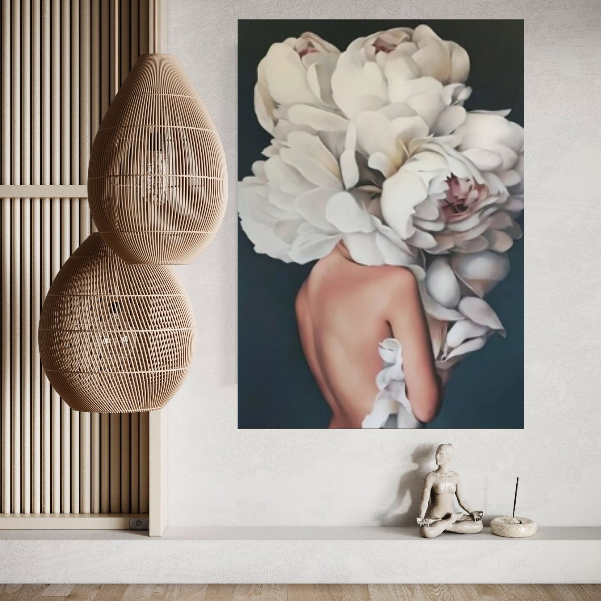 White Rose And Woman Canvas Art, Fashion Wall Art, Flower Head Woman Wall Art - Y Canvas