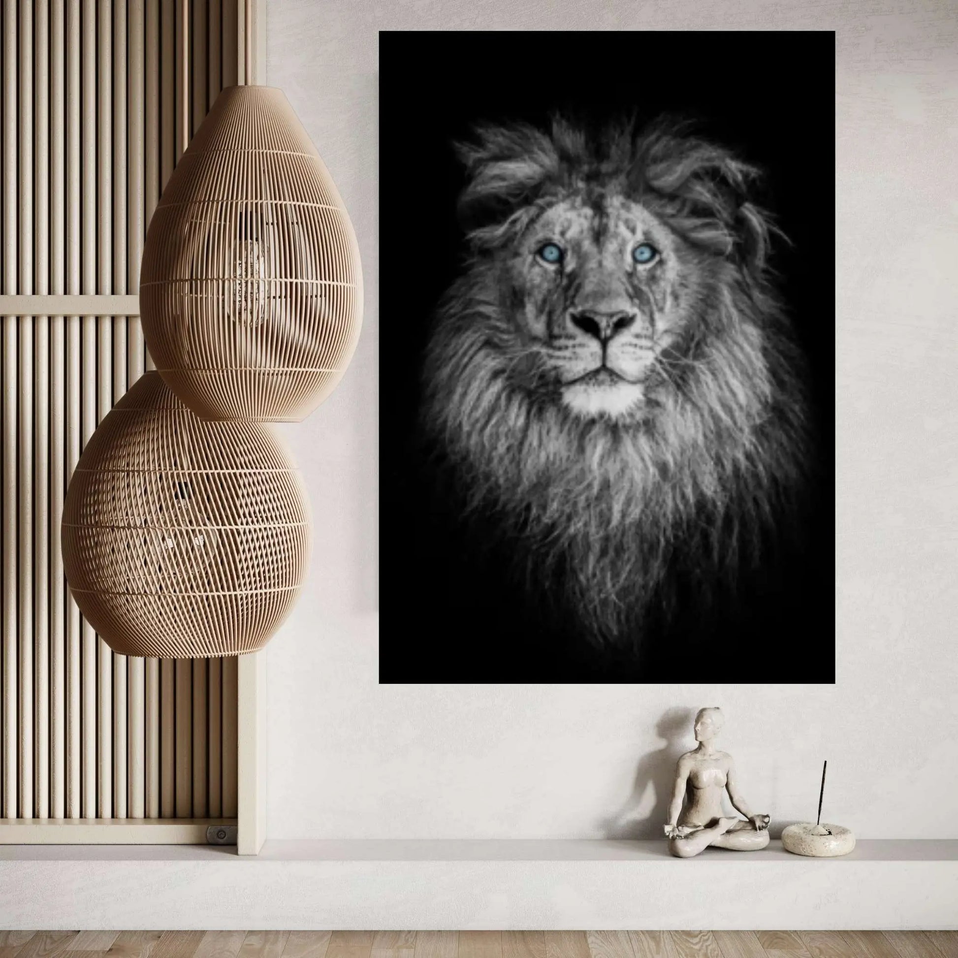 African Lion Canvas Wall Art, Lion wall art, black and white blue eyes lion Canvas Print - Y Canvas