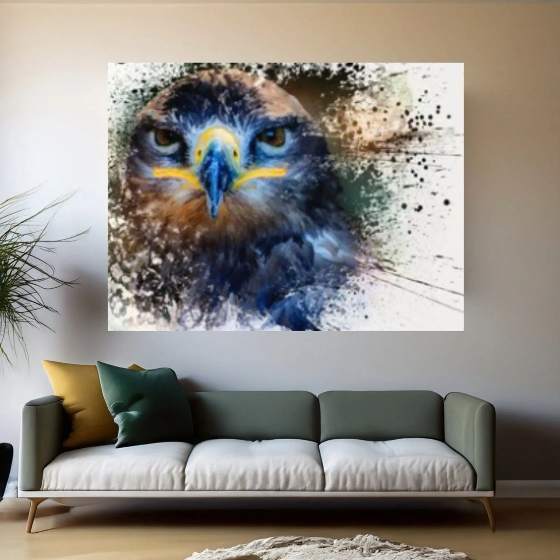 Colorful Hawk Head Drawing Effect Canvas Wall Art Poster Print, Animal Kingdom Poster,Hard-eyed Falcon Wall Decor - Y Canvas