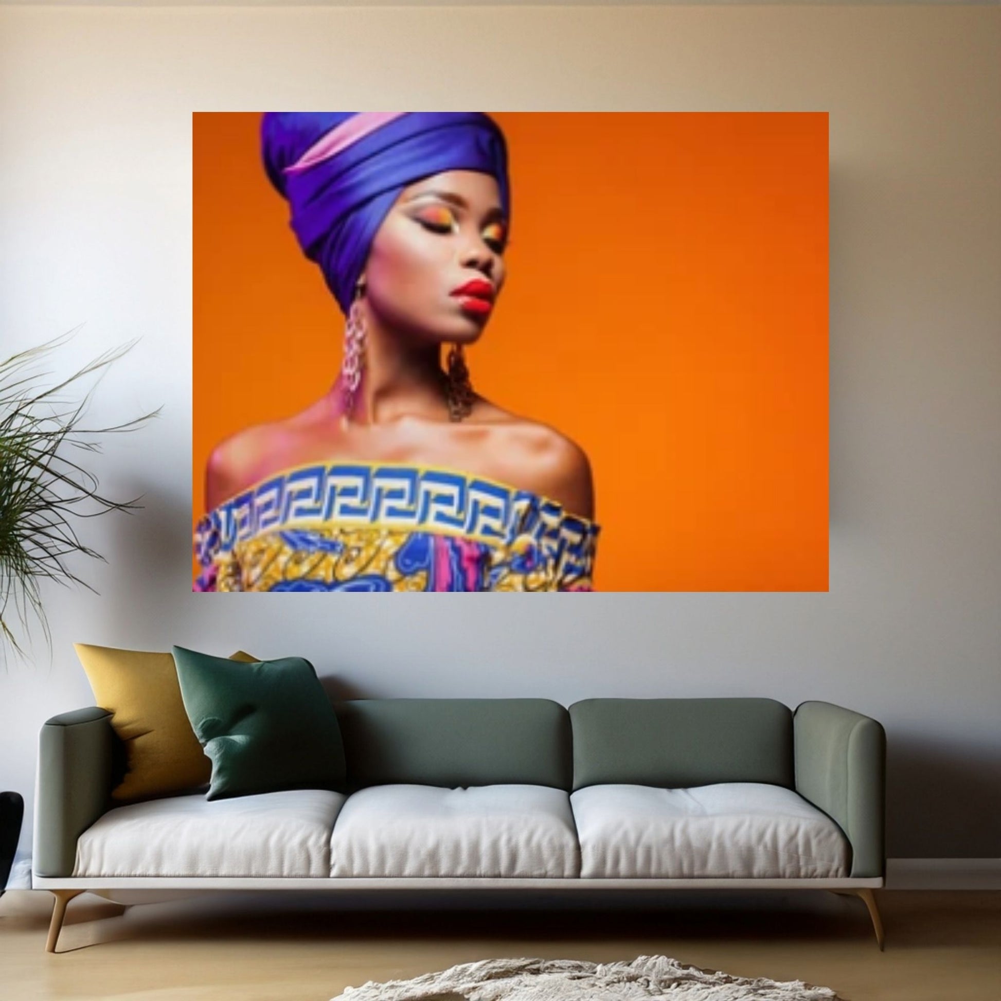 African Art Wall Decor, African Woman Makeup Wall Art, Abstract Canvas Art, Modern Gold Lips Wall Art - Y Canvas