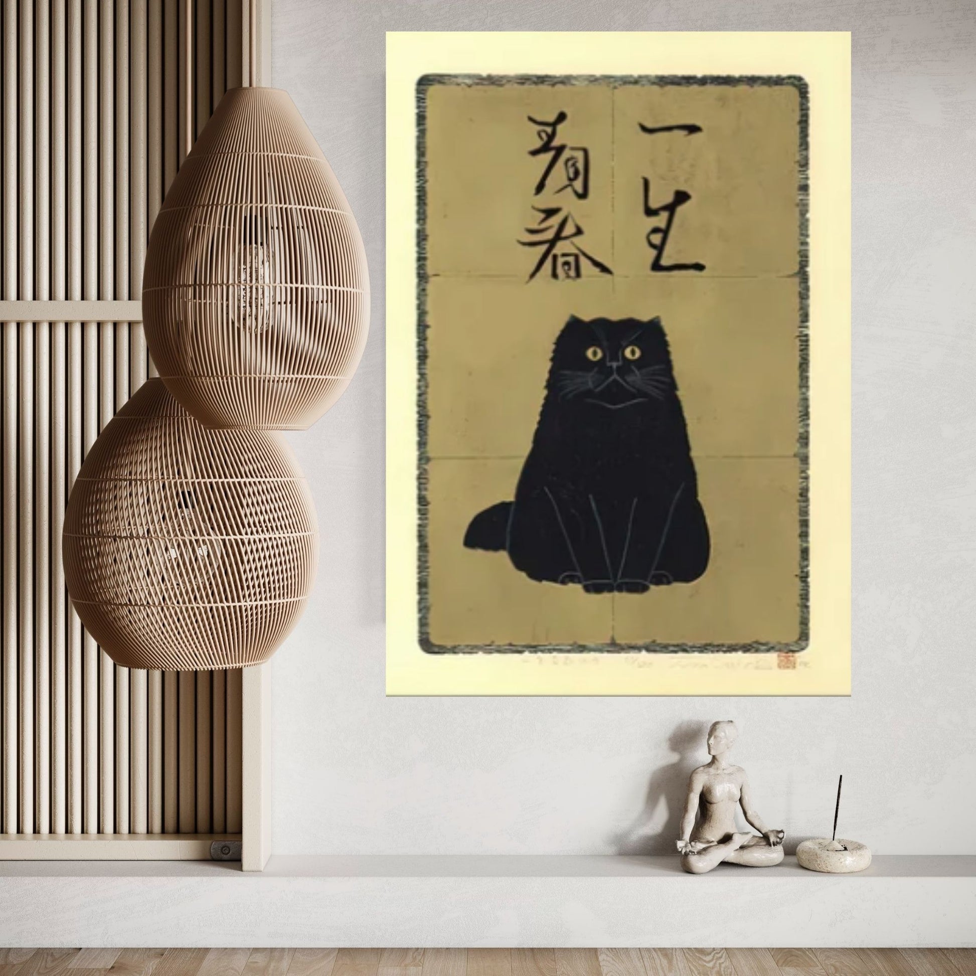 Japanese Cat Canvas Wall Art Poster, Japanese Cat Canvas Art Print, Animal Wall Art Decor, Animal Art Print - Y Canvas