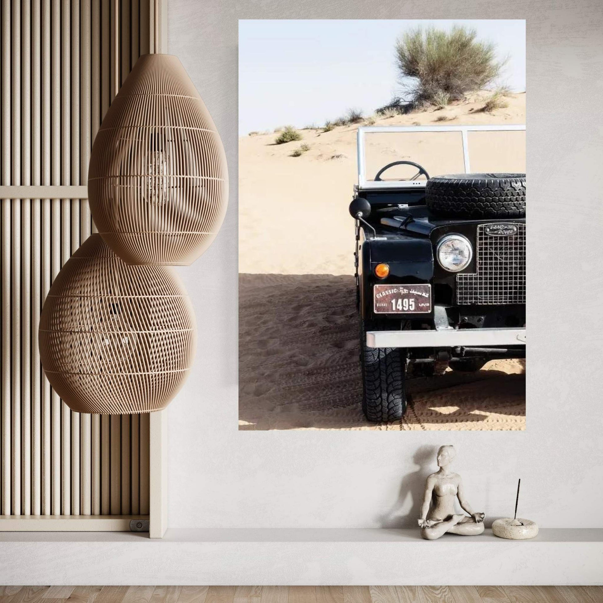 Dubai UAE - Vintage Black Land Rover Canvas Wall Art - Y Canvas