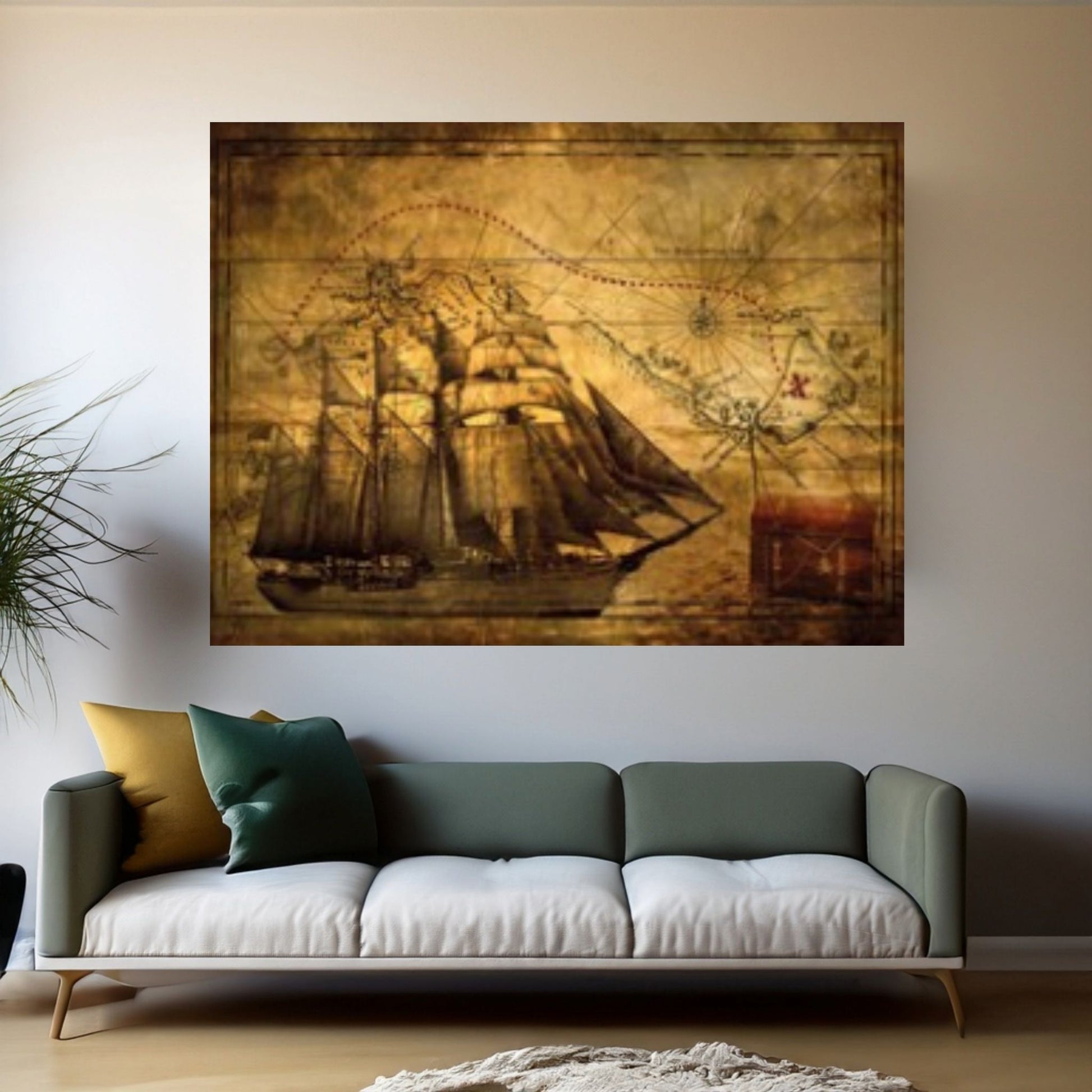 Old Pirates Treasure Map Canvas Wall Art - Y Canvas