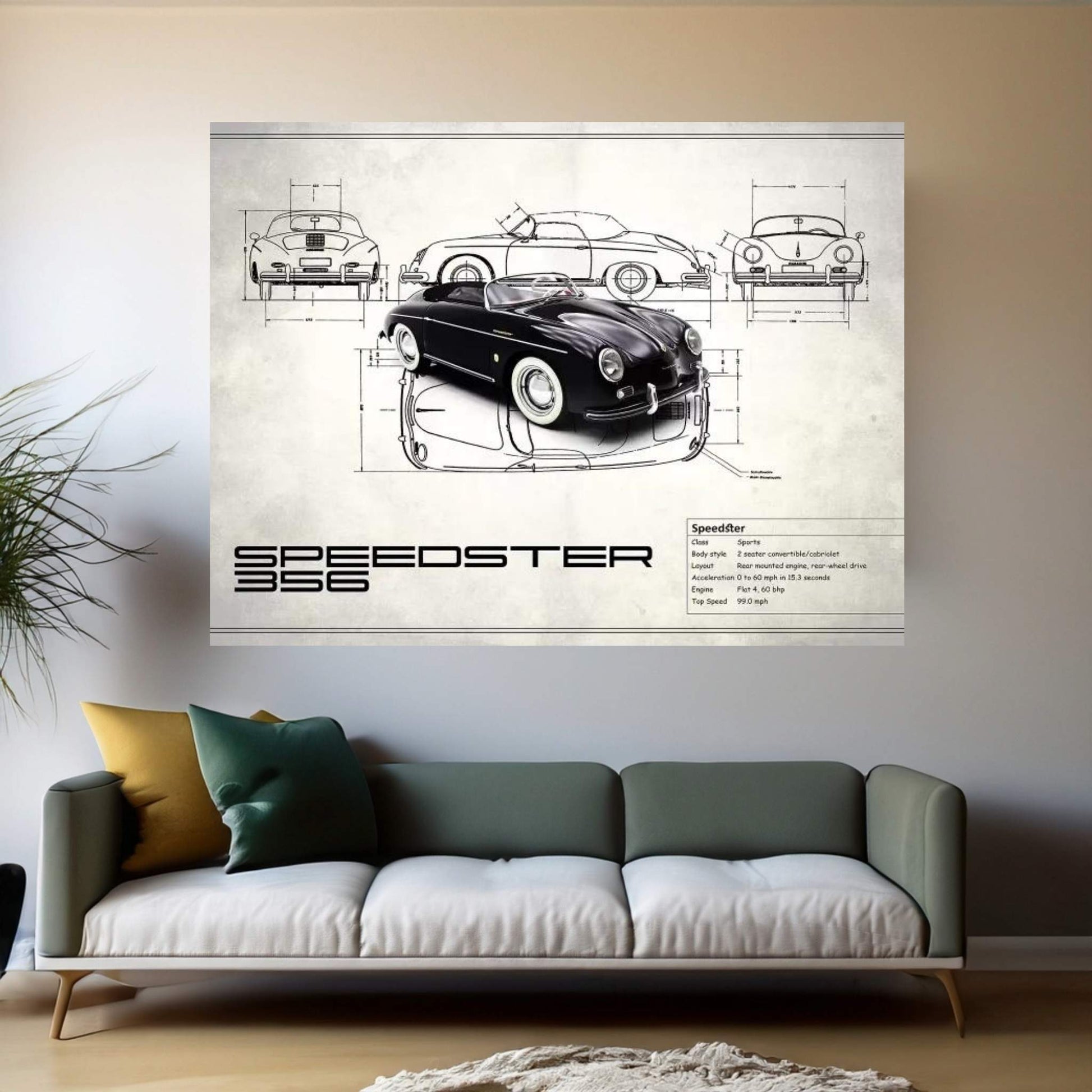 1959 Porsche 356 Speedster (Vintage Silver) Canvas Wall Art - Y Canvas