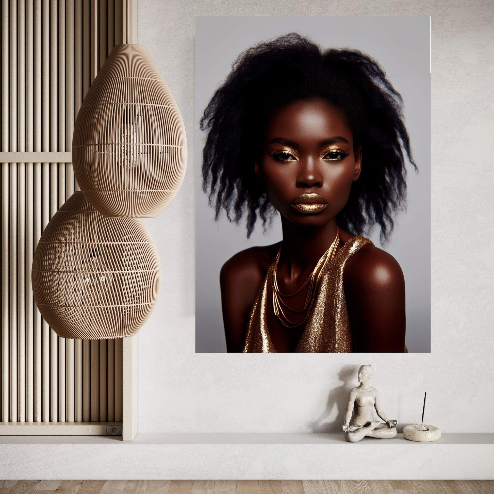 African Black Woman Gold Make-up Canvas Portrait Canvas Wall Art - Y Canvas