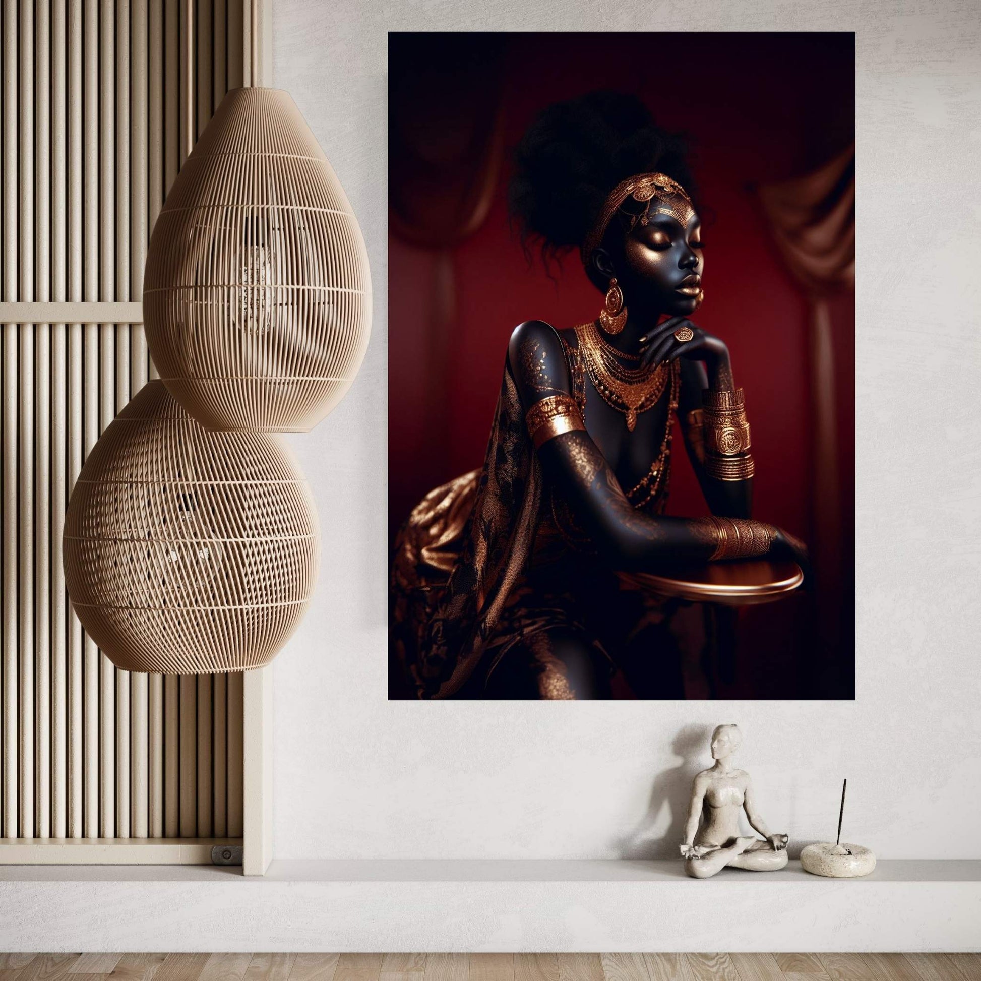 African Black Woman Gold Make-up Canvas Canvas Wall Art - Y Canvas