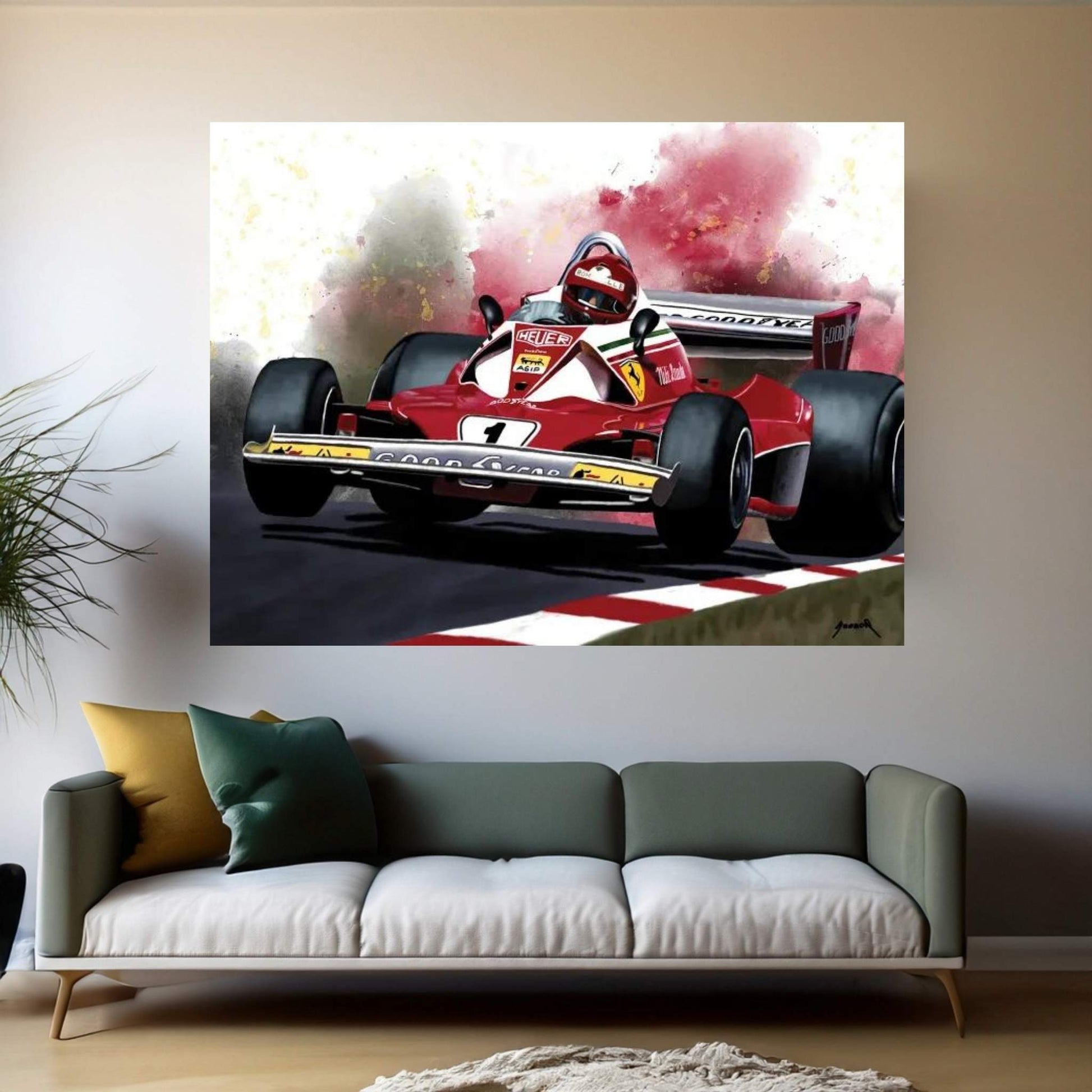 1976 Niki Lauda Racing Car Canvas Wall Art - Y Canvas