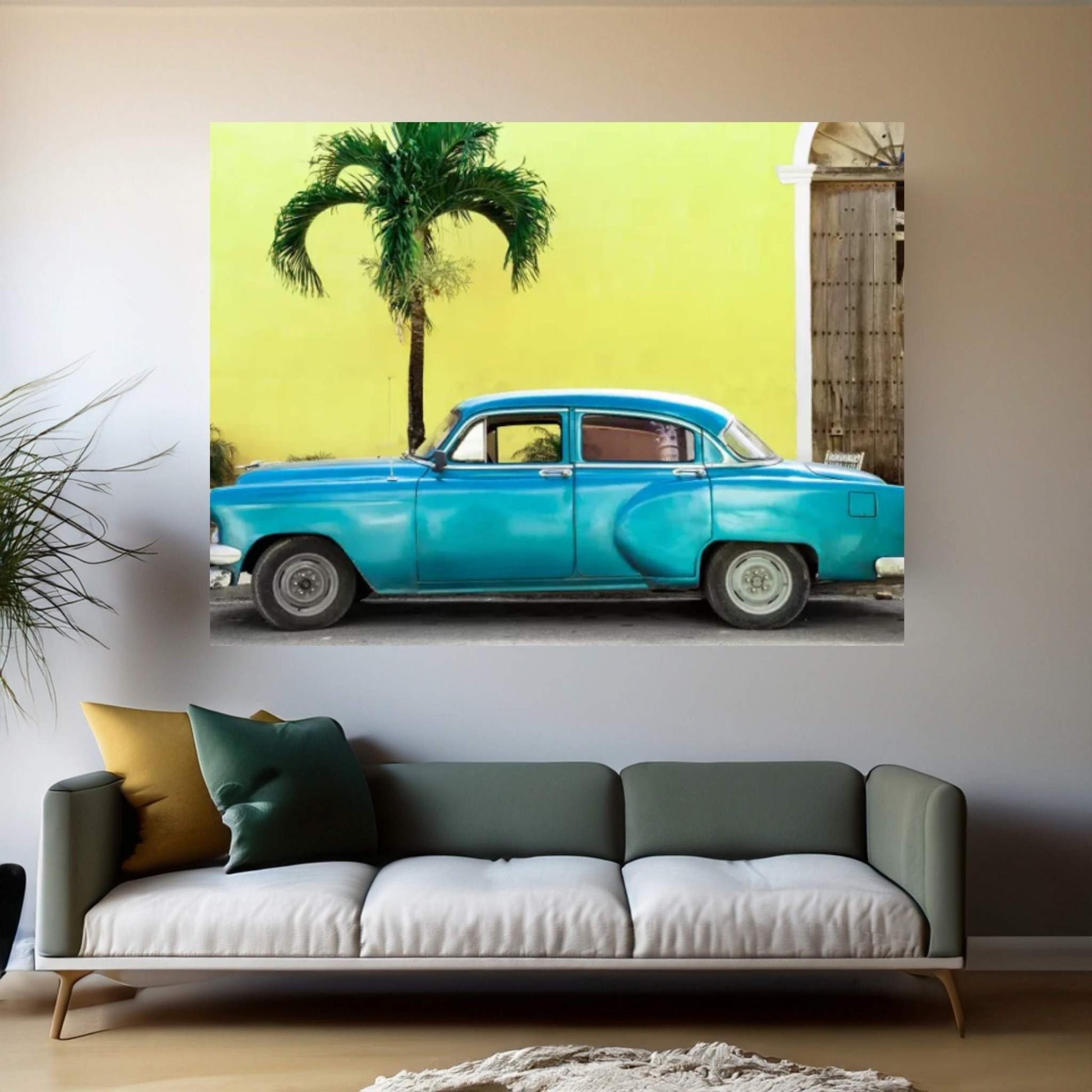 Beautiful Retro Blue Car Canvas Wall Art - Y Canvas