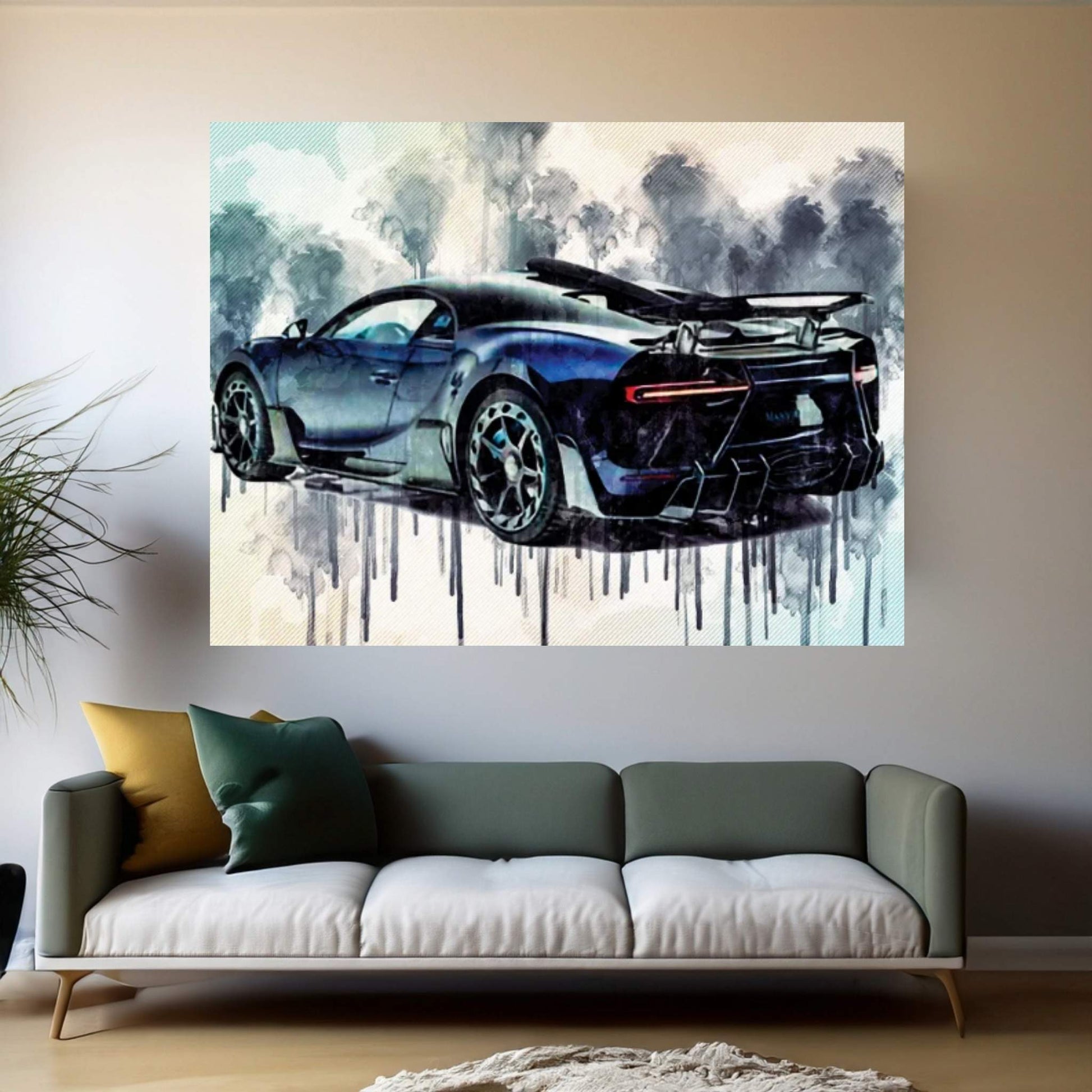 Bugatti Chiron Centuria Mansory Rear View Blue Hypercar Canvas Wall Art - Y Canvas