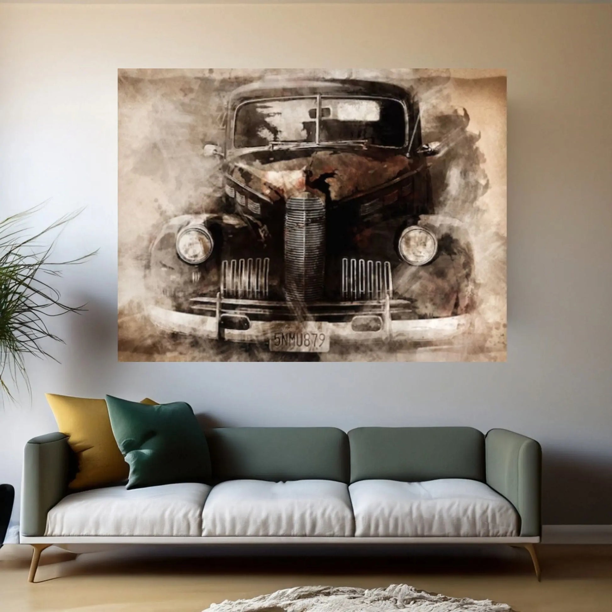 Black Classic Car Drawing Effect Canvas Art, Luxury Cars with Drawing Effect, Nostalgic Car Wall Decor - Y Canvas