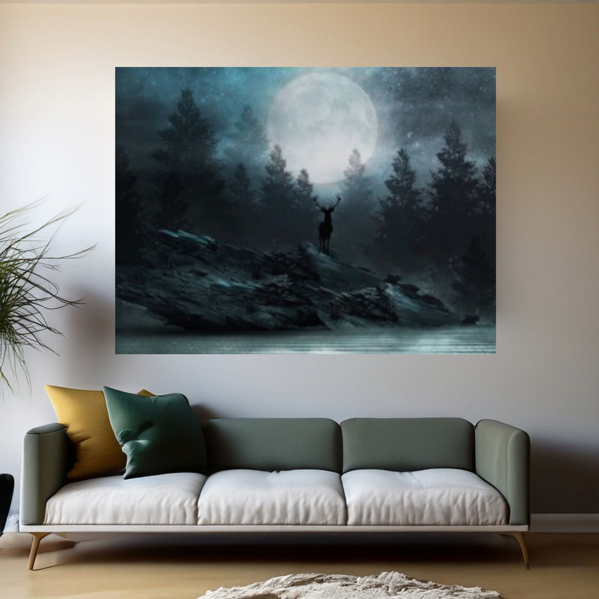 Sea At Night Vintage Canvas Wall Art Painting - Seascape Oil Canvas Painting - Sea Under Night Moonlight Art Print - Y Canvas