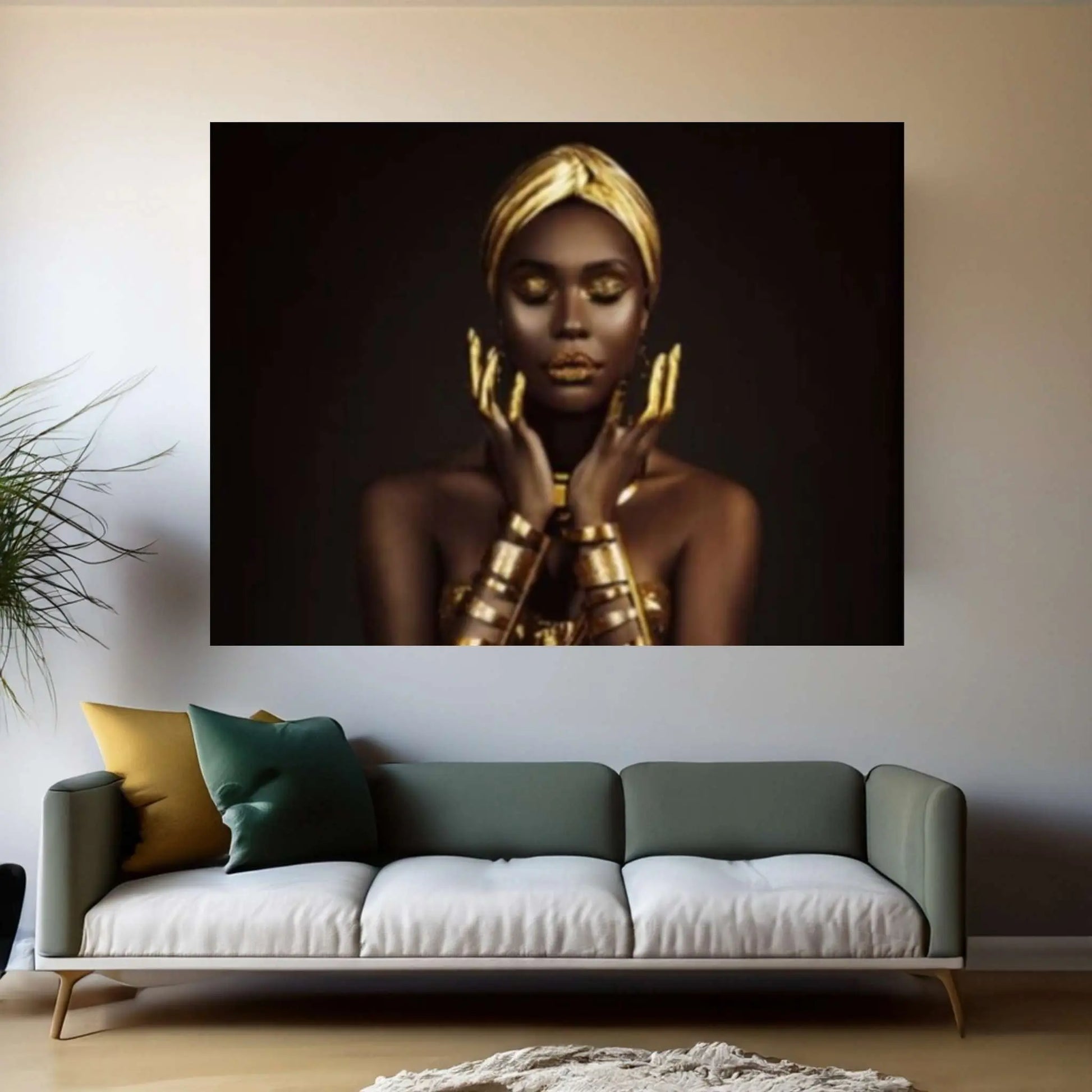 Gold African Woman, Praying Woman, African Wall Art, Gold Print, Gold Lip Woman Canvas - Y Canvas