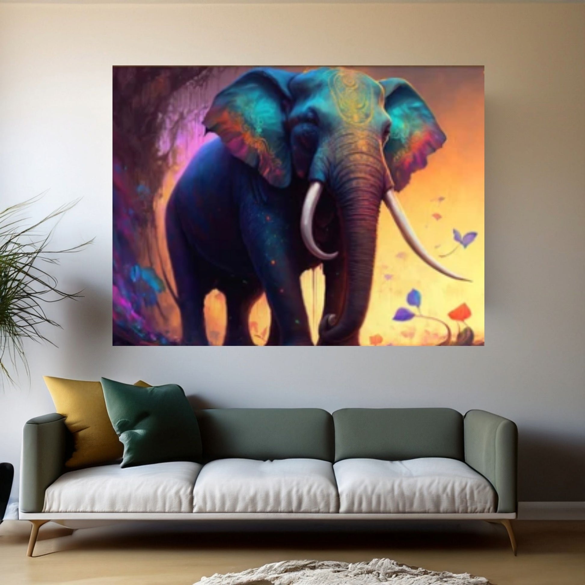 Abstract Animal Elephant Canvas Wall Art, Geometric Pop Art Portrait Illustration - Y Canvas