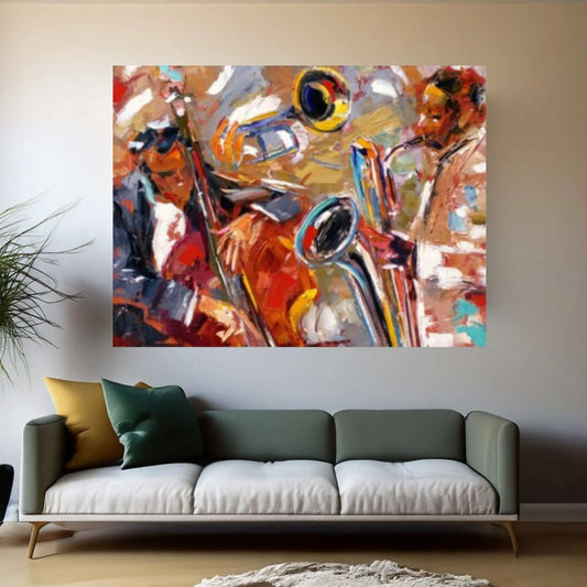 African Musicians Painting, Cello And Saxophone, Jazz Wall Art, African Jazz Canvas - Y Canvas