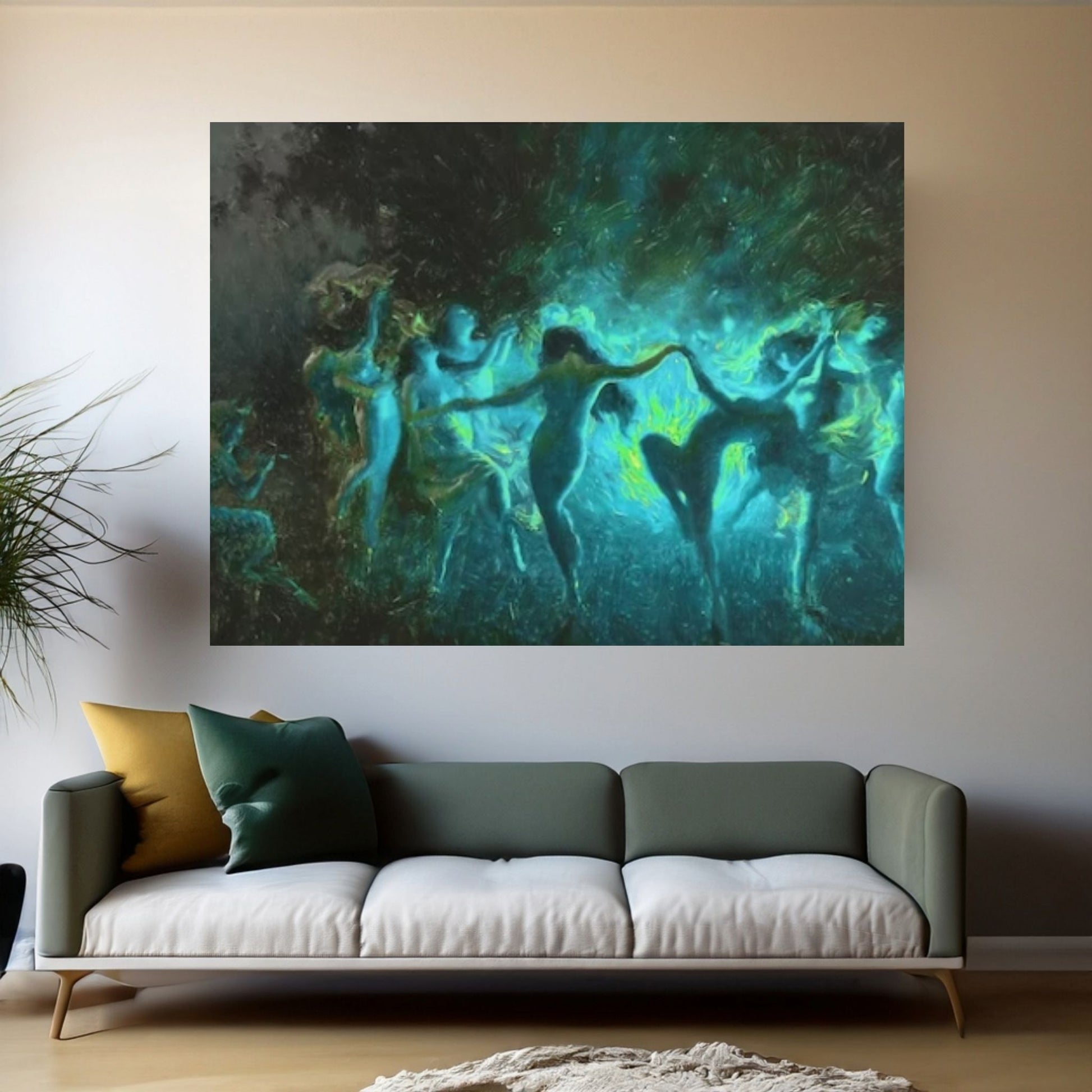 Joseph Tomanek /Large Size Painting, Witches Magic, Blue Black, Fire Dance (1889) Print On Canvas - Y Canvas