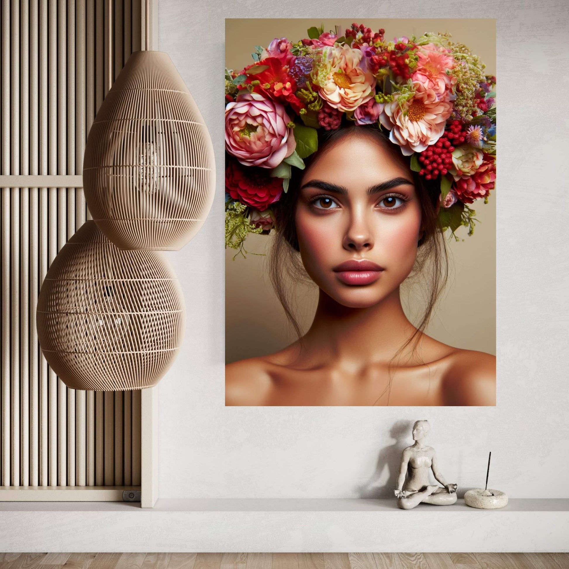 Woman Portrait Flower Head Canvas Wall Art - Y Canvas