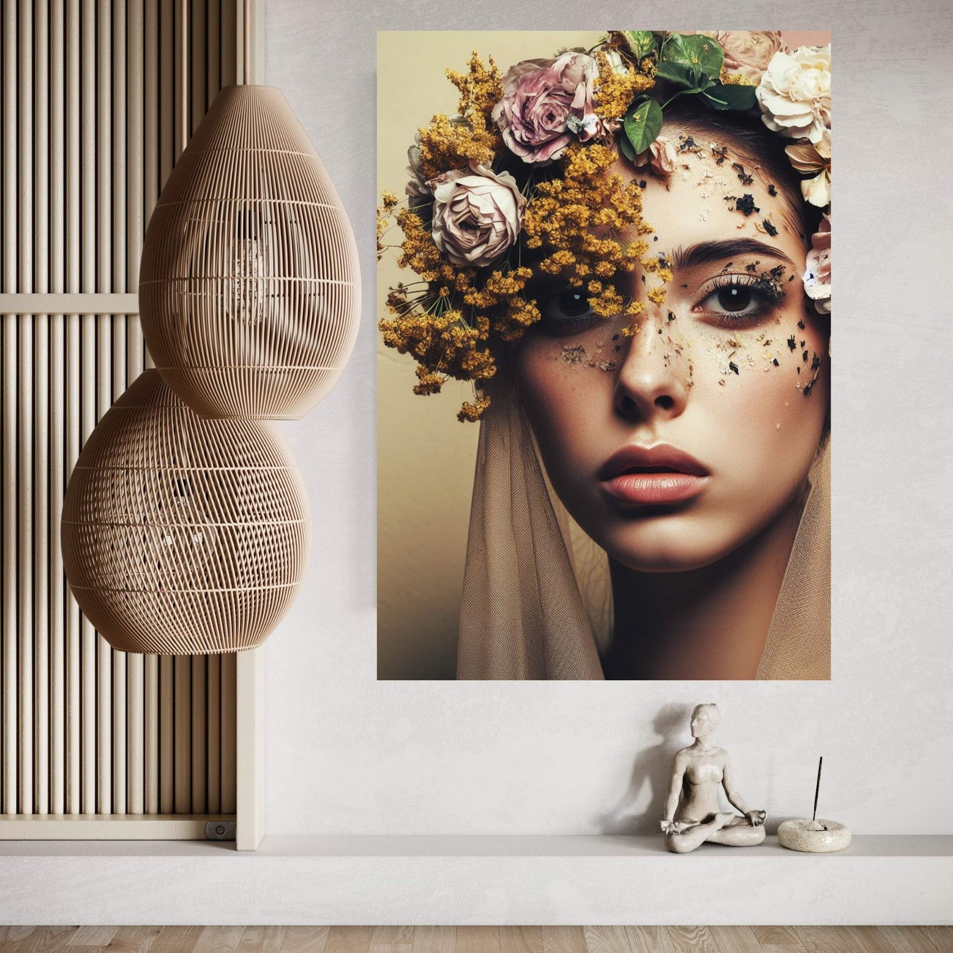 Woman Portrait Flower Head Canvas Wall Art - Y Canvas