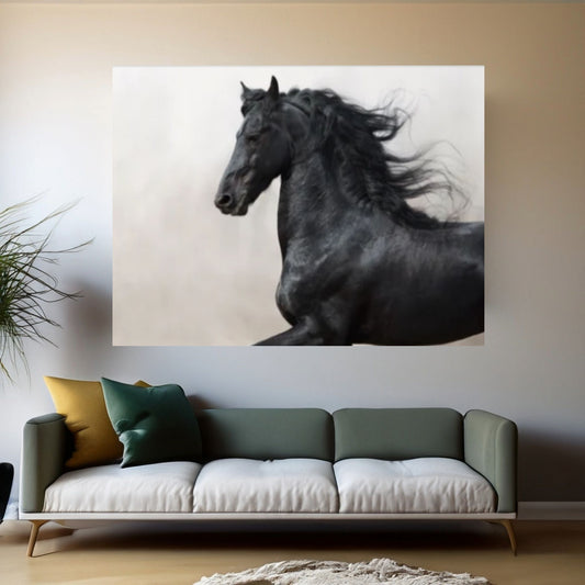 Black Horse Canvas Wall Art, Horse Print Animal Wall Art ,Horse Wall Art - Y Canvas