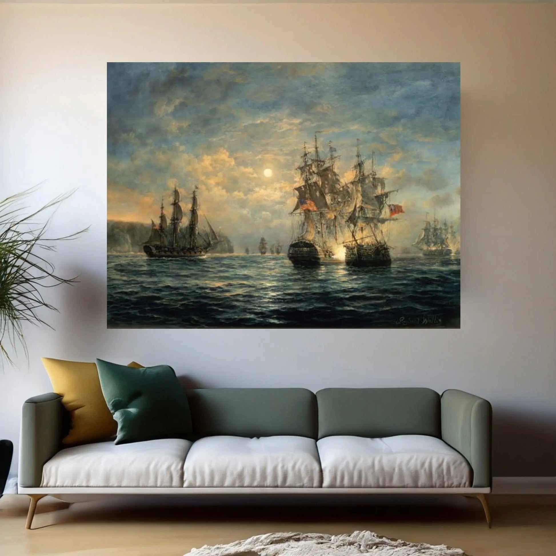 Engagement Between the "Bonhomme Richard" and the "Serapis" off Flamborough Head, 1779 Canvas Wall Art - Y Canvas