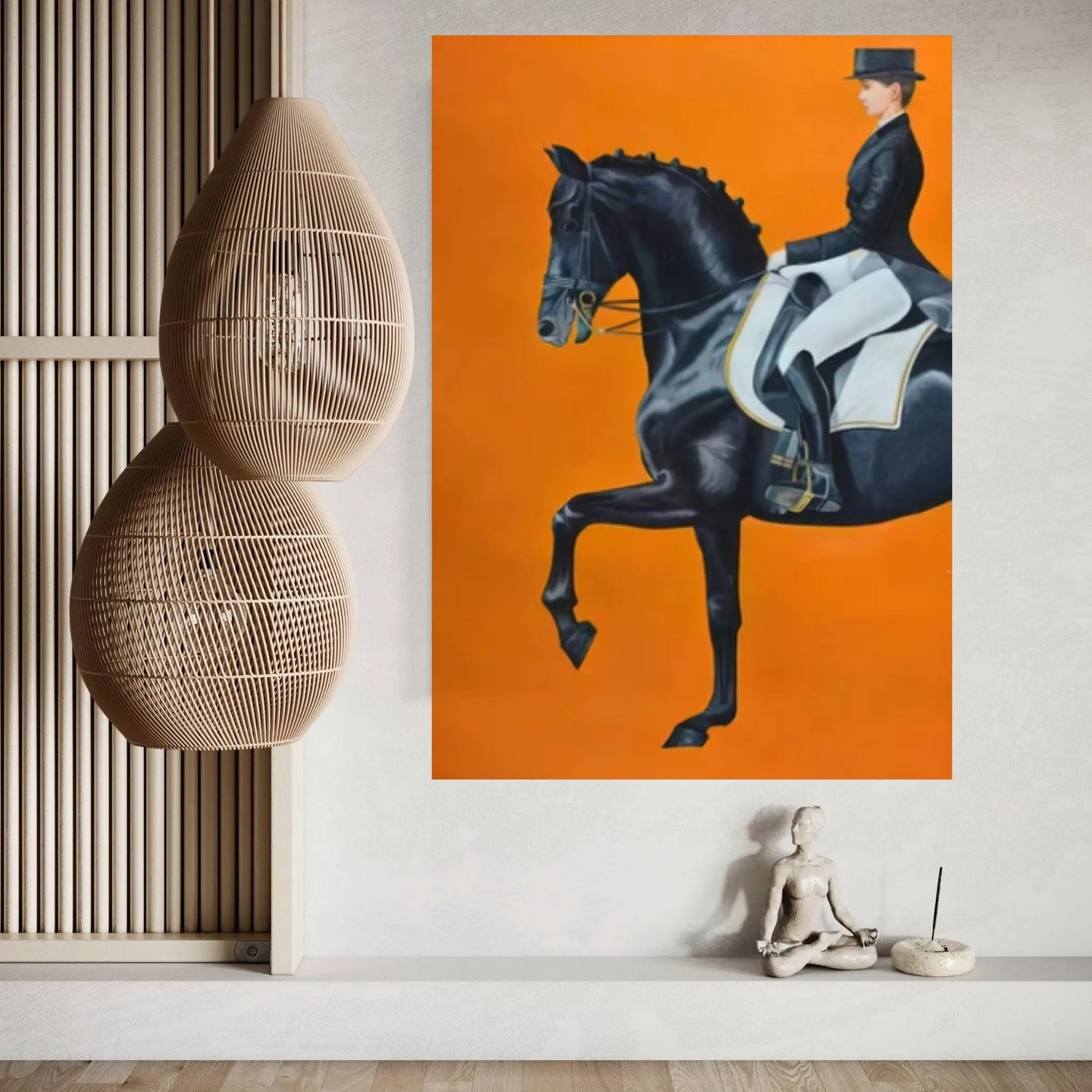 Minimalistic s Horse Woman Orange Abstract Canvas Wall Art Poster Print,Nordic Scandinavian - Y Canvas