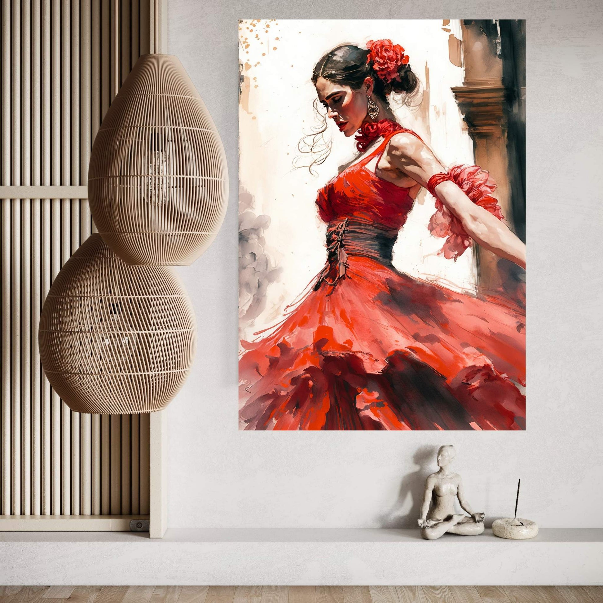 Ballerina Dancer Woman in Red Dress Canvas Art Wall Decor - Y Canvas