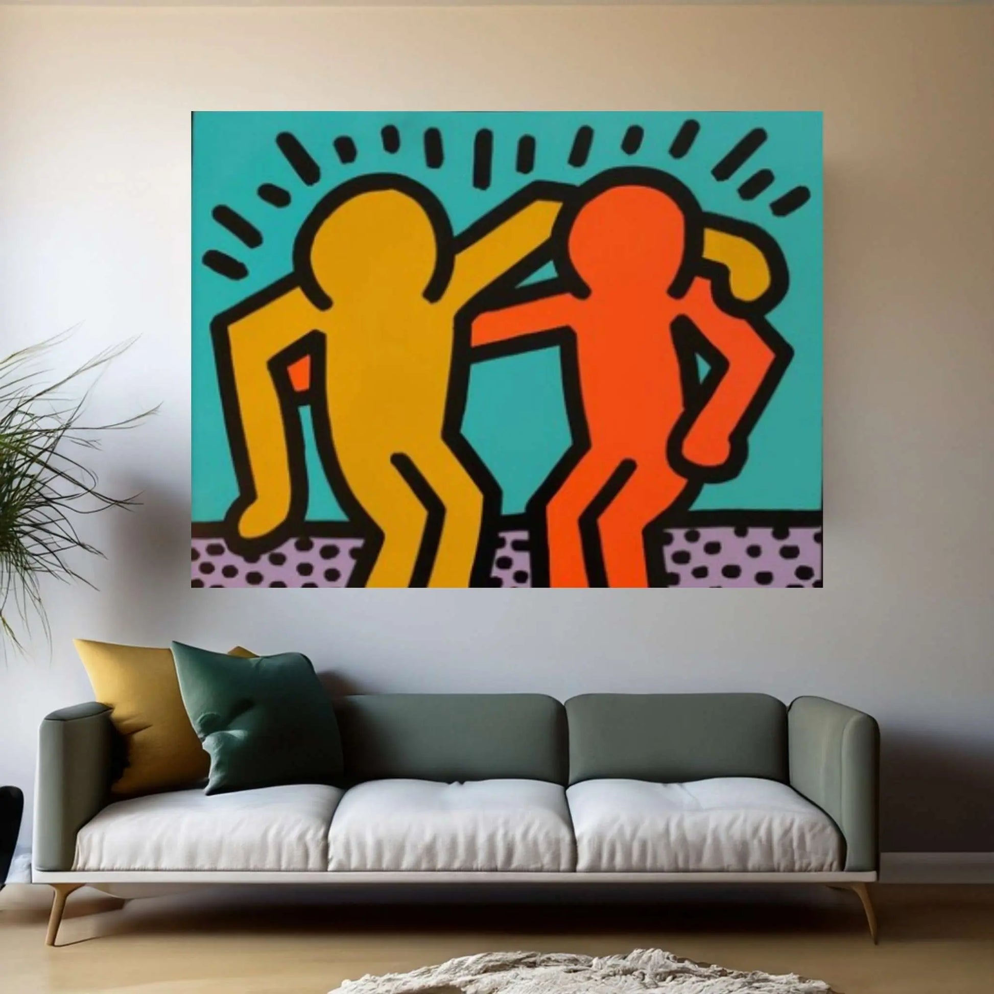 Keith Haring Canvas, Hugging People,Friendly Artwork, Hugging People Poster, Keith Haring Wall Decor - Y Canvas