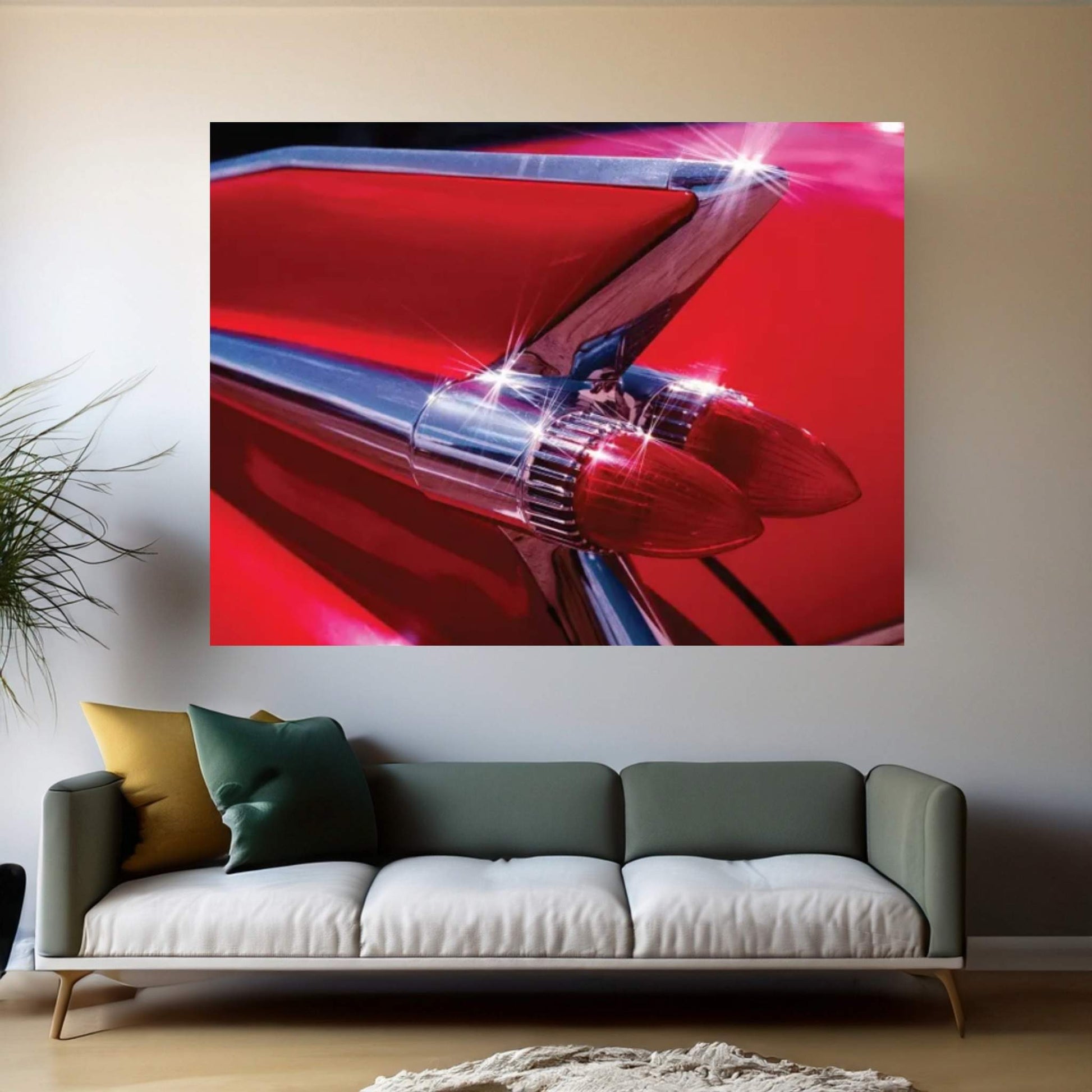 1950s Red Cadillac Car Fender Tail Fins Classic Antique Automobile Canvas Wall Art - Y Canvas