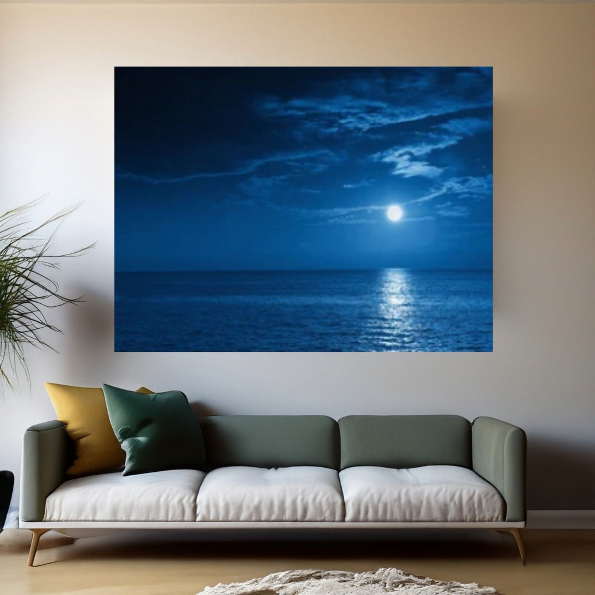 Sea At Night Vintage Canvas Wall Art Painting - Seascape Oil Canvas Painting - Sea Under Night Moonlight Art Print - Y Canvas