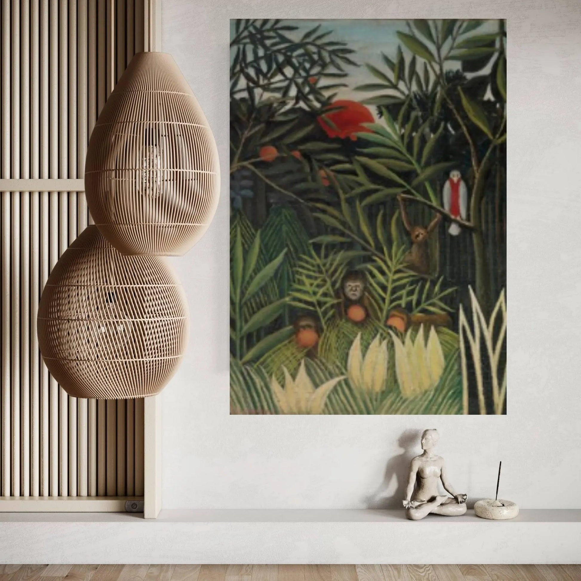 Henri Rousseau Monkeys and Parrot Canvas Wall Art Print, Tropical Print Wall Art, Henri Rousseau ,Henri Rousseau Poster - Y Canvas