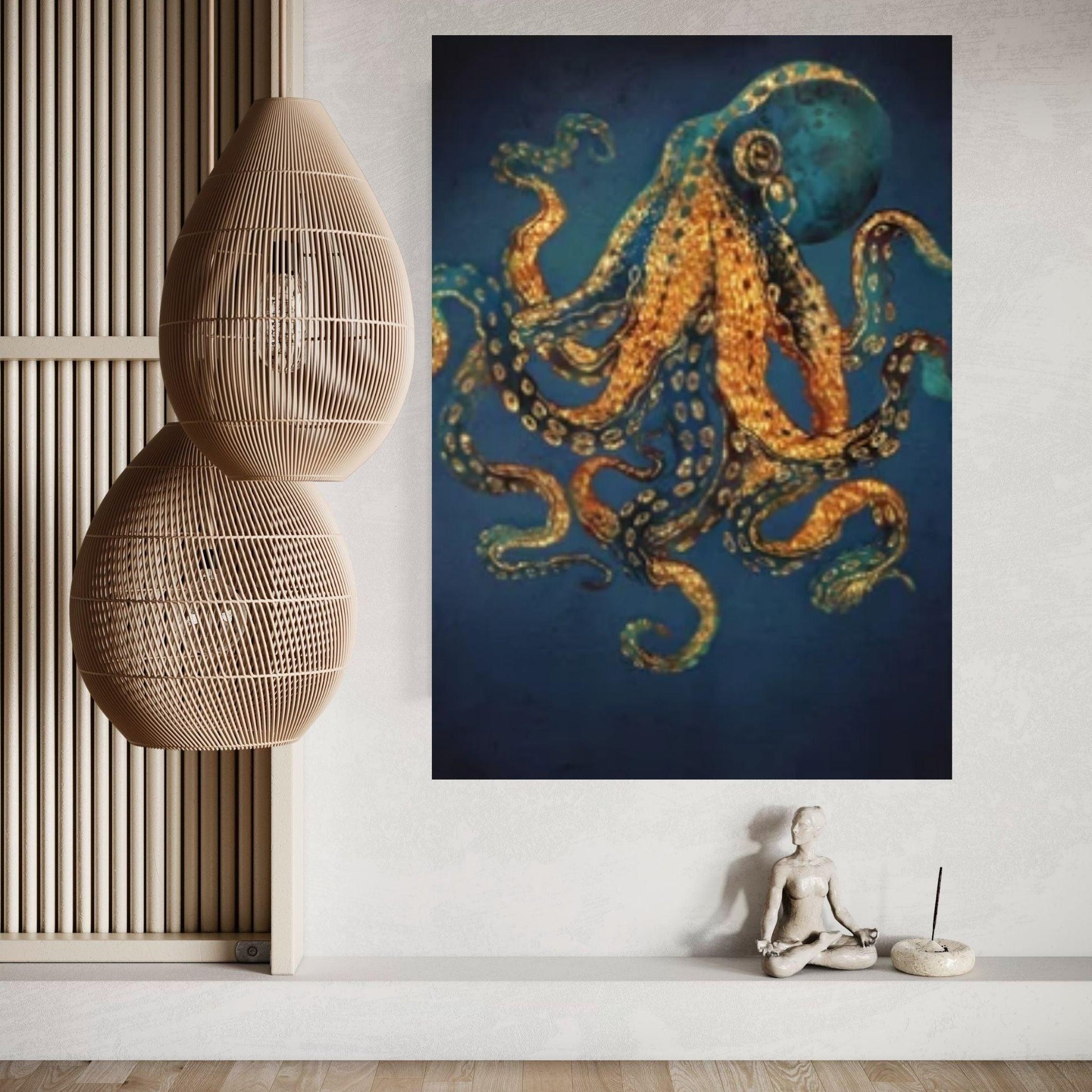 Octopus Wall ArtAnimal Decor, Animal Wall Art, Sea Octopus Oil Painting Poster Wall Art - Y Canvas