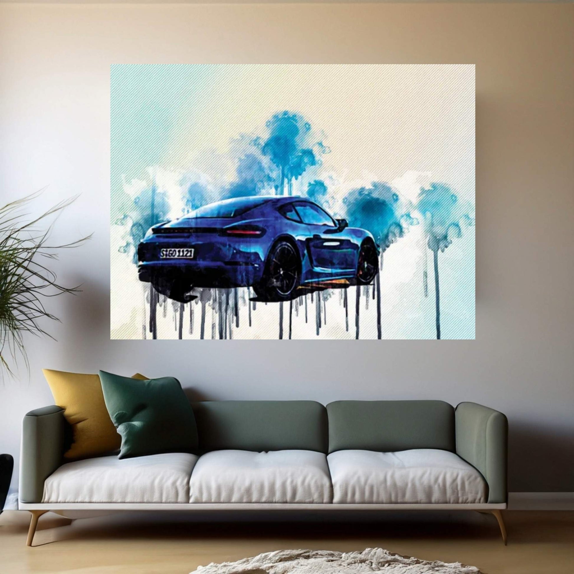 Porsche 718 Cayman Gts 2019 Rear View New Blue 718 Cayman Sports German Sports Cars Canvas Wall Art - Y Canvas