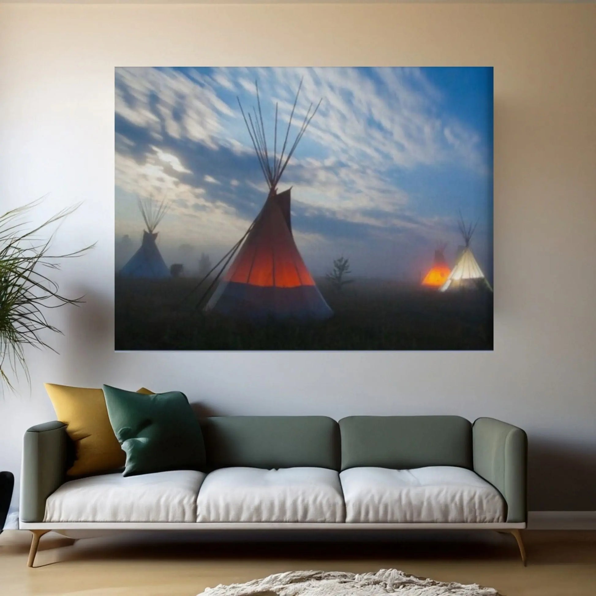 American Indian Art Canvas-Native Indians Teepee Hut Art Canvas Wall Art Poster Print - Y Canvas