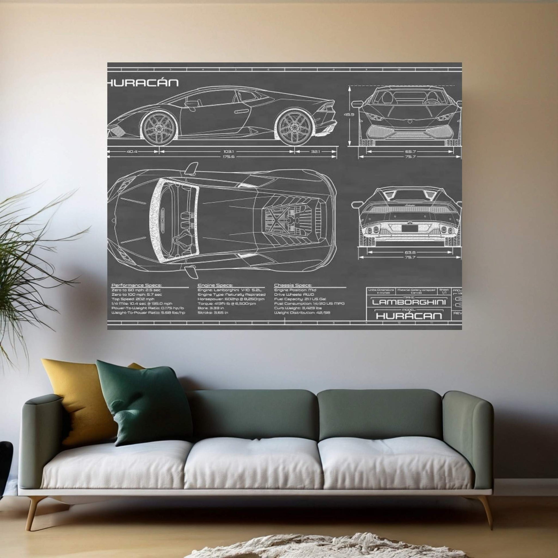 Lamborghini Huracan LP 610-4 | Black Canvas Wall Art - Y Canvas