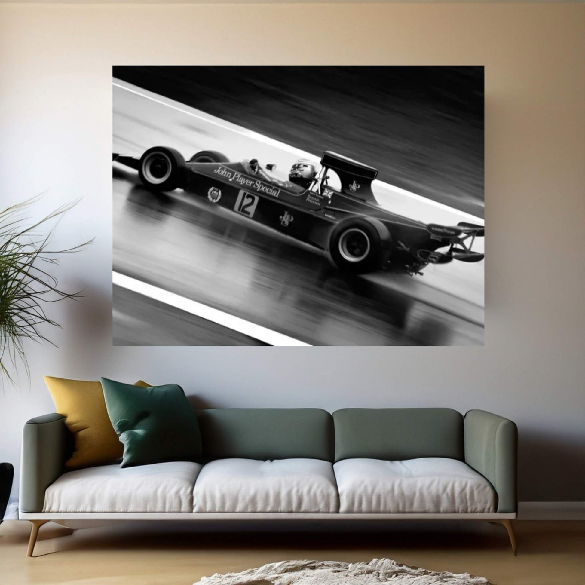 F1 Wet Track Grayscale Canvas Wall Art - Y Canvas