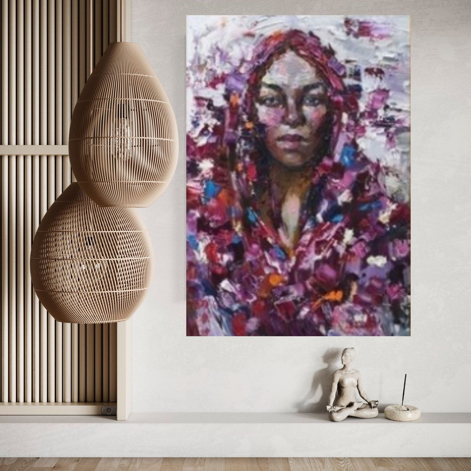 Black Woman Portrait, Oil Effect, Afro Art, African Woman Makeup Wall Art - Y Canvas