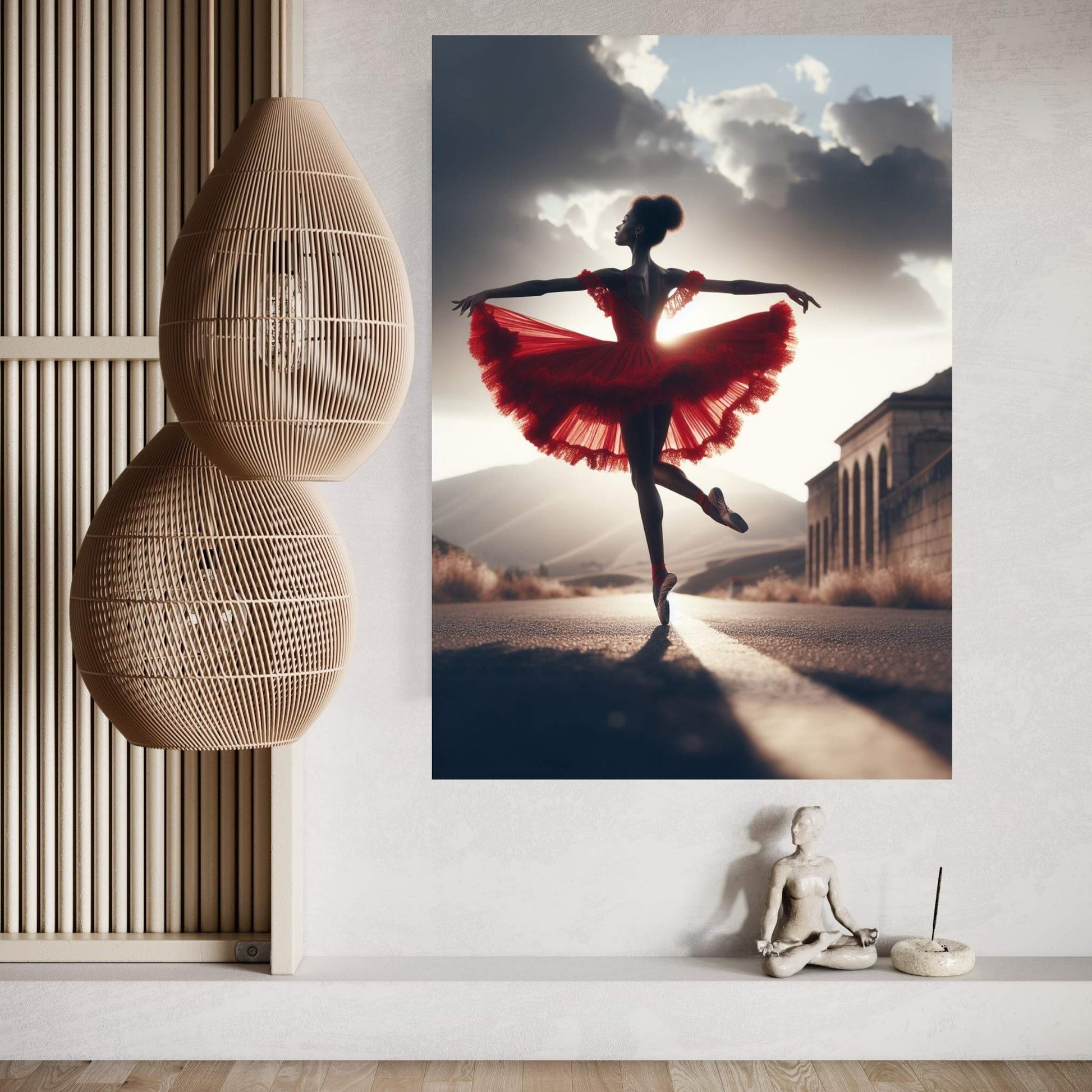 African Black Woman Ballerina in Red Dress Canvas Wall Art Home Decor - Y Canvas