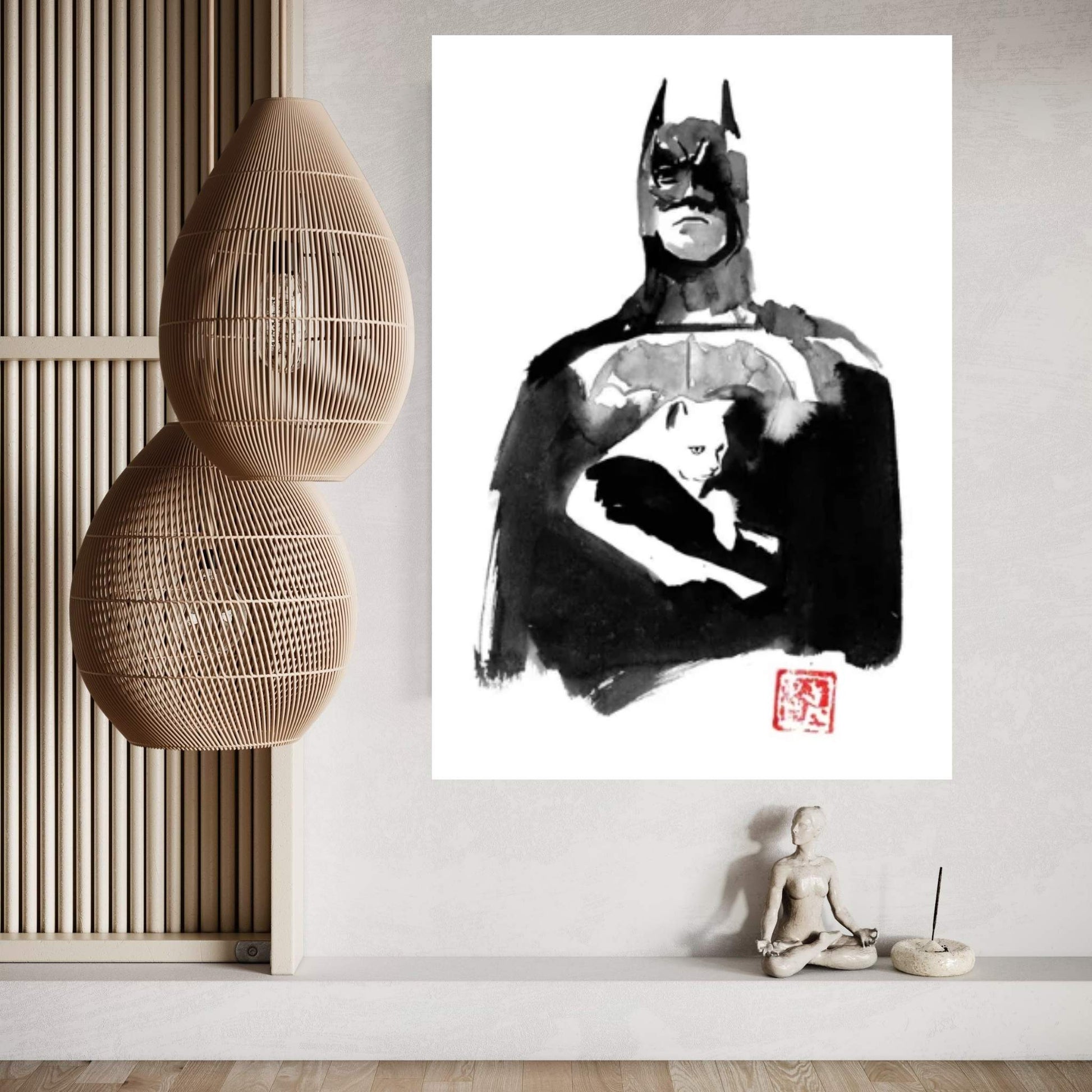 Batman With His Cat Canvas Wall Art - Y Canvas