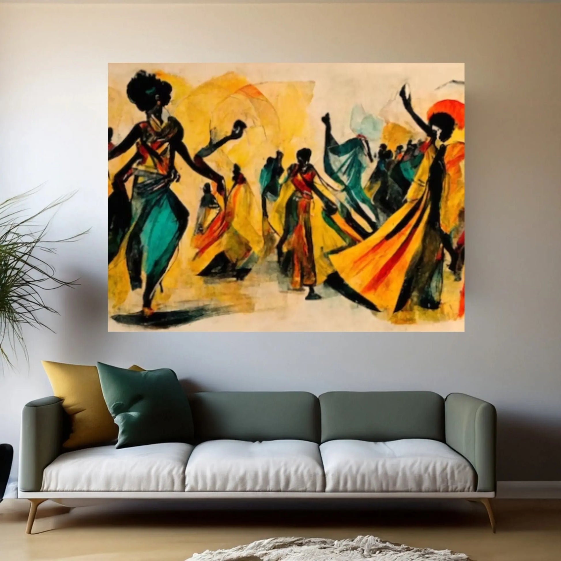 Modern African Canvas Wall Art - Colorful and Abstract Dancing People - Y Canvas