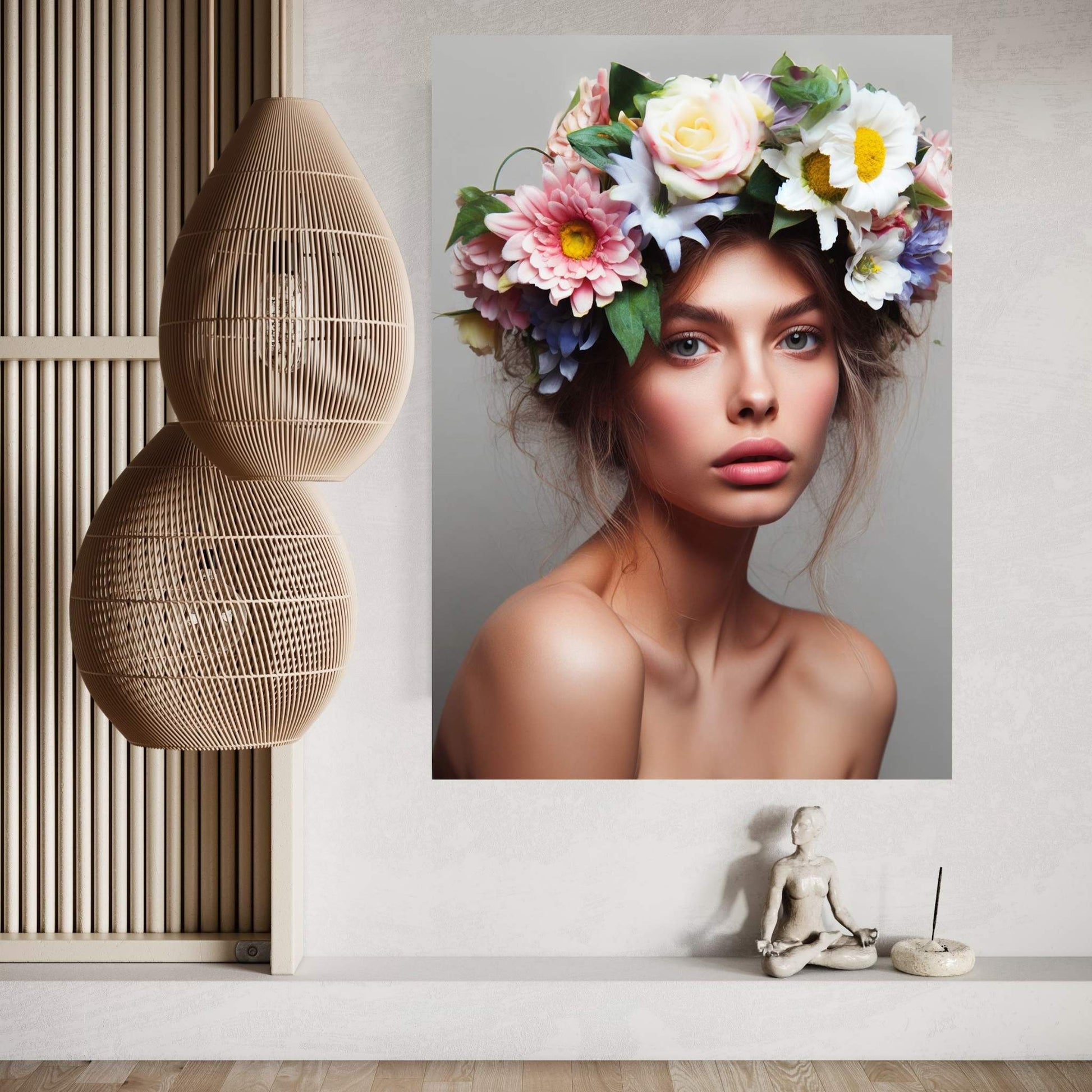 Woman Portrait Flower Head Canvas Wall Art - Y Canvas