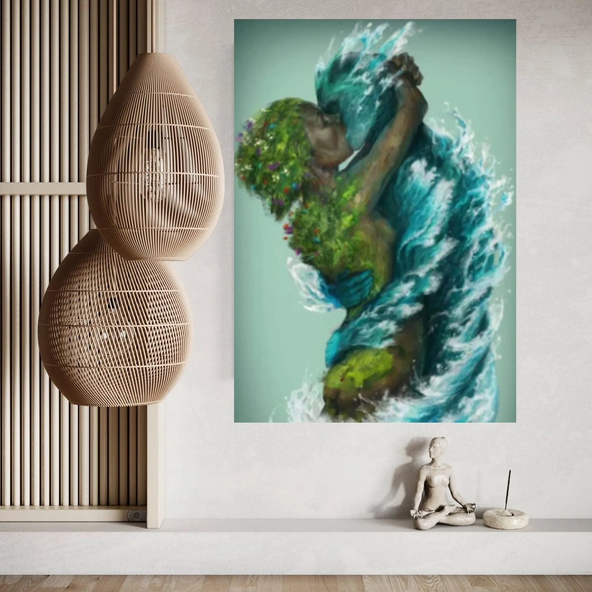 Water and Fire Canvas Romantic Print Art Holding Hands Print Wall Art Decor Painting For Couple Modern Passion Wall Art Original - Y Canvas