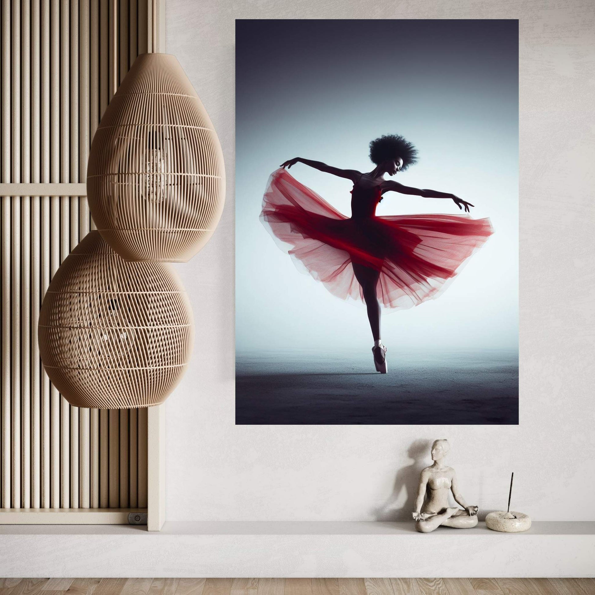 African Black Woman Ballerina in Red Dress Canvas Wall Art Home Decor - Y Canvas