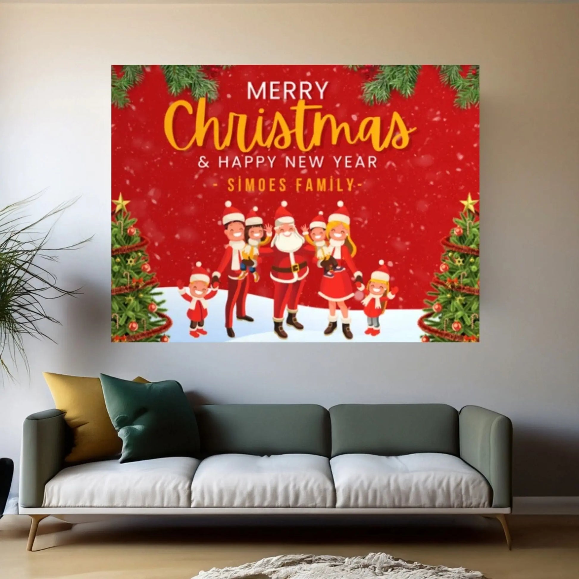 Christmas Decor Sign Personalized Custom Family Welcome Home Holiday Wall Art Canvas Print Decorations Name Sign Modern Farmhouse Wall Decor - Y Canvas