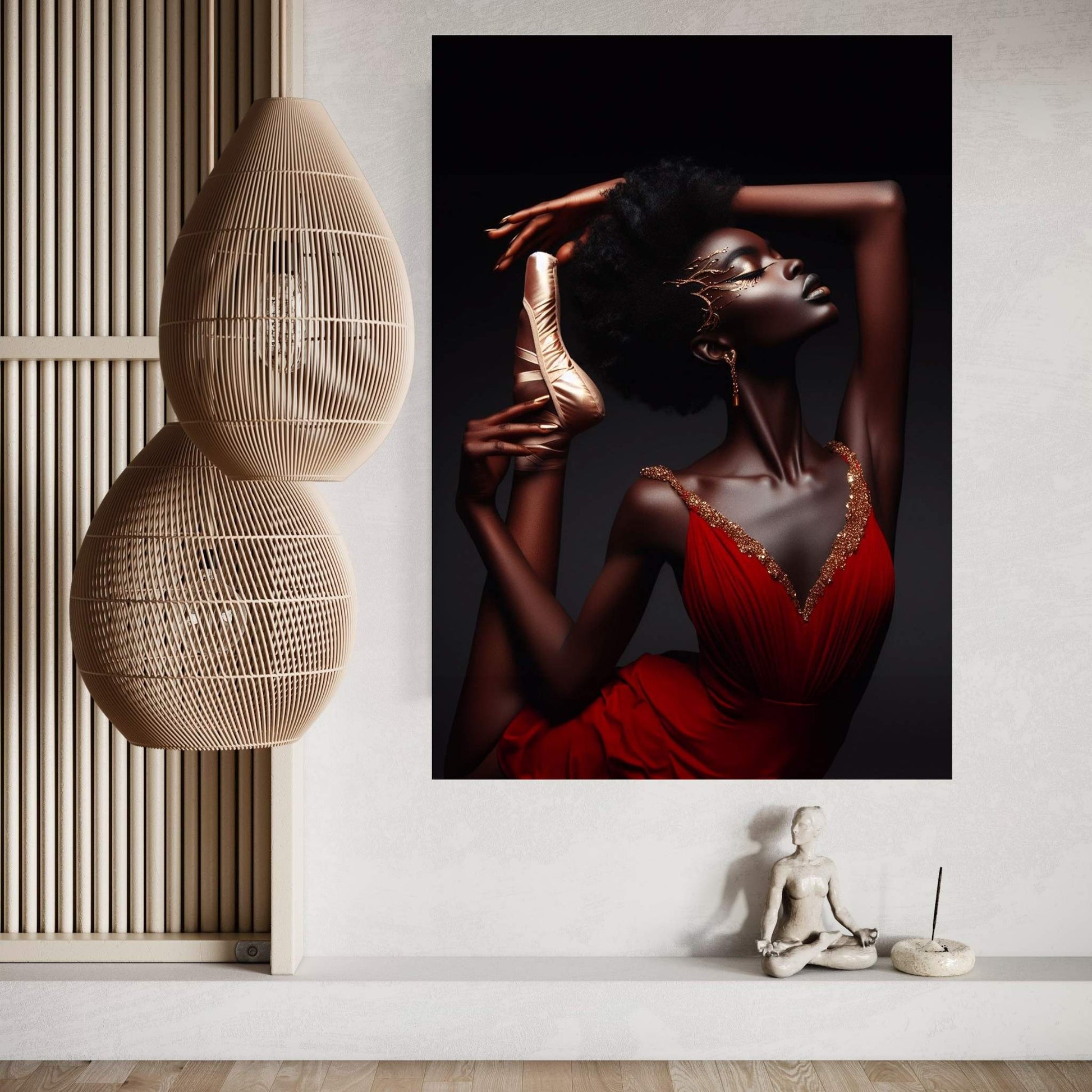 African Black Woman Ballerina in Red Dress Canvas Wall Art Home Decor - Y Canvas