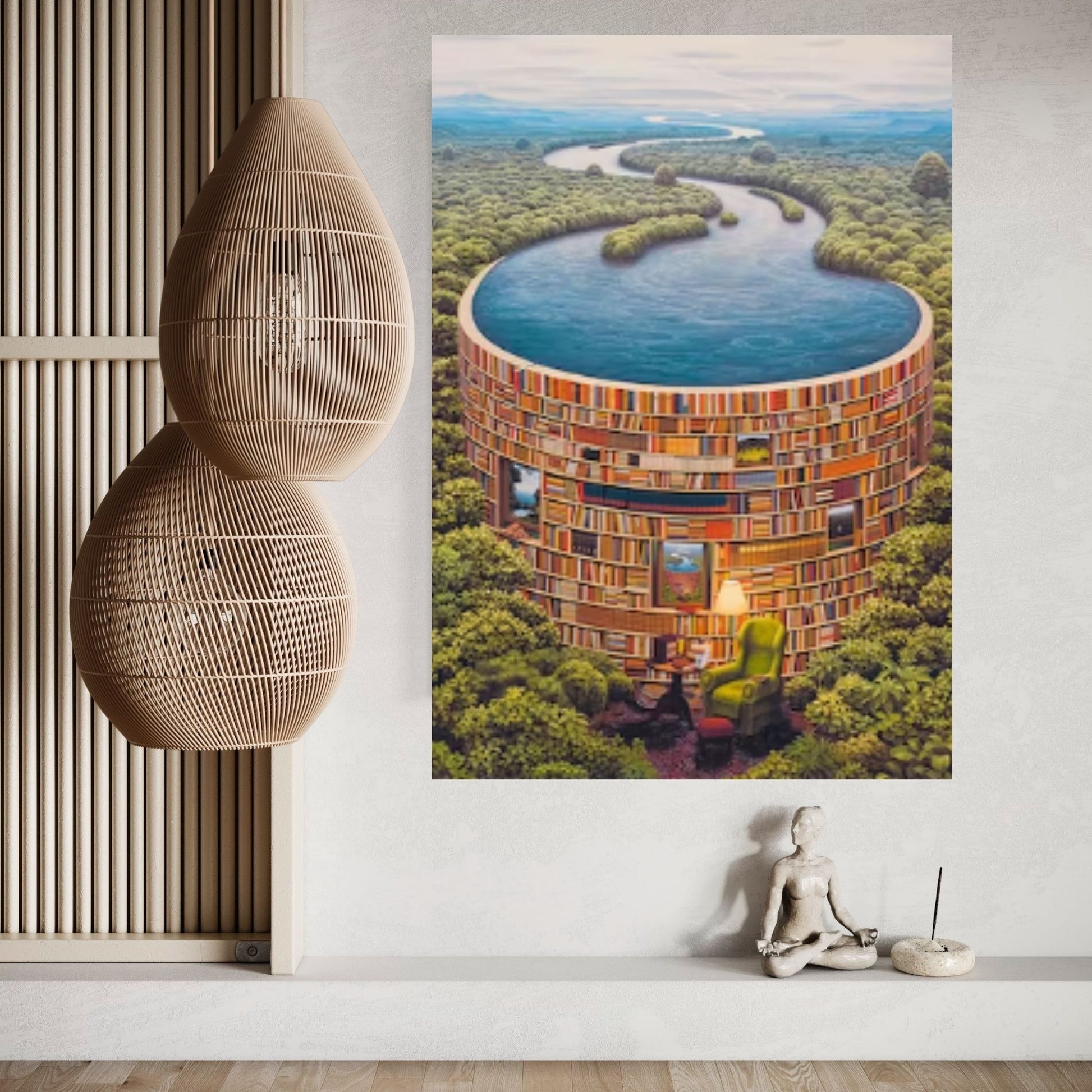 Library Canvas Wall Art, Library Painting, Books Canvas Painting, Surreal Library Canvas Painting - Y Canvas