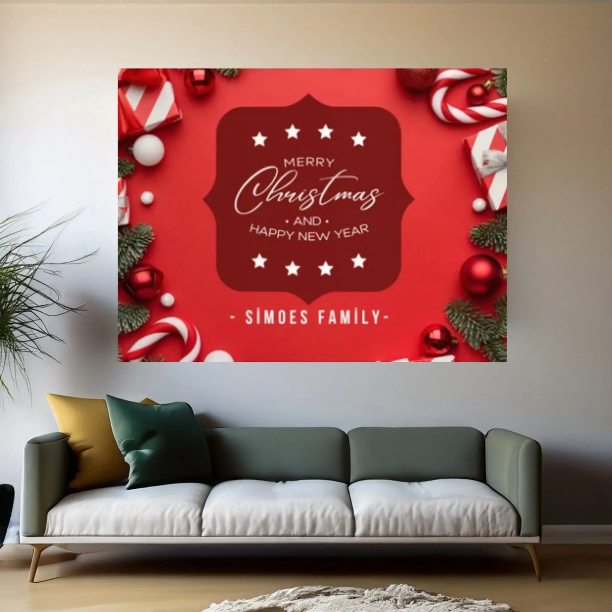 Christmas Decor Sign Personalized Custom Family Welcome Home Holiday Wall Art Canvas Print Decorations Name Sign Modern Farmhouse Wall Decor - Y Canvas