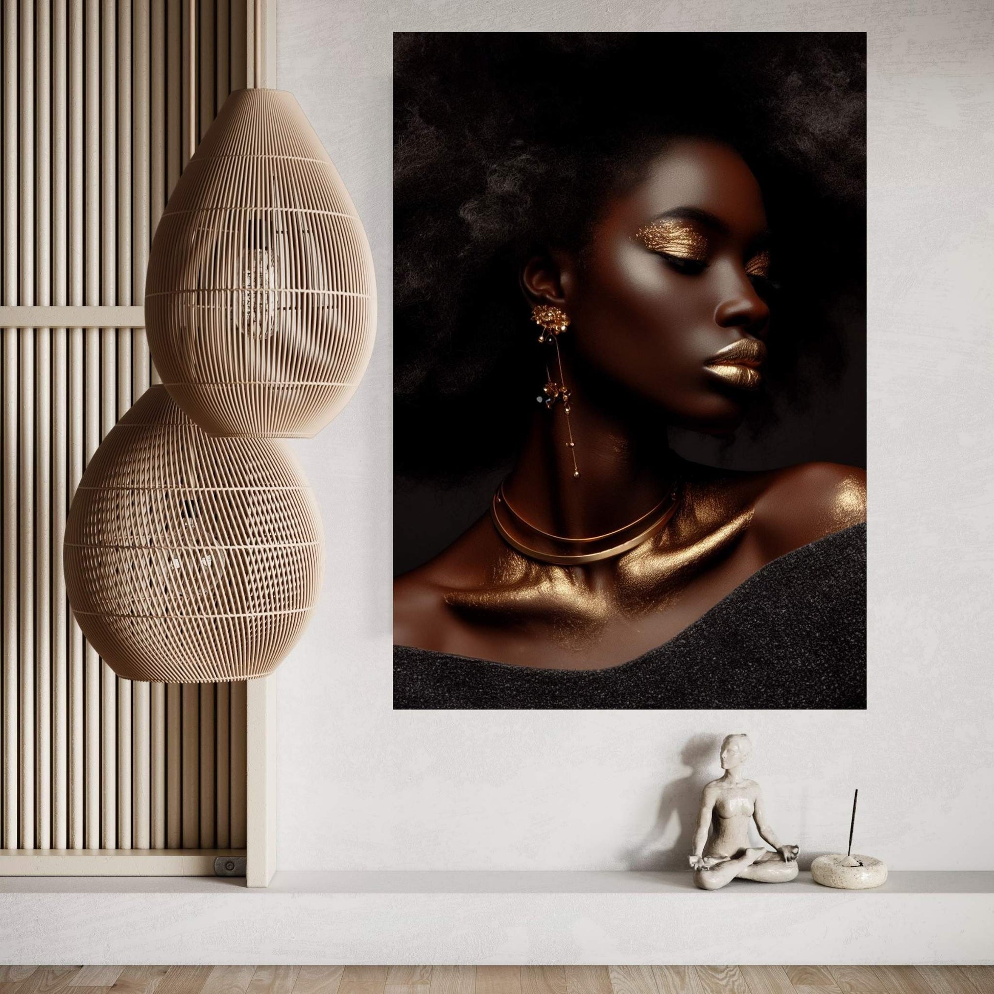 African Black Woman Gold Make-up Canvas Portrait Canvas Wall Art - Y Canvas