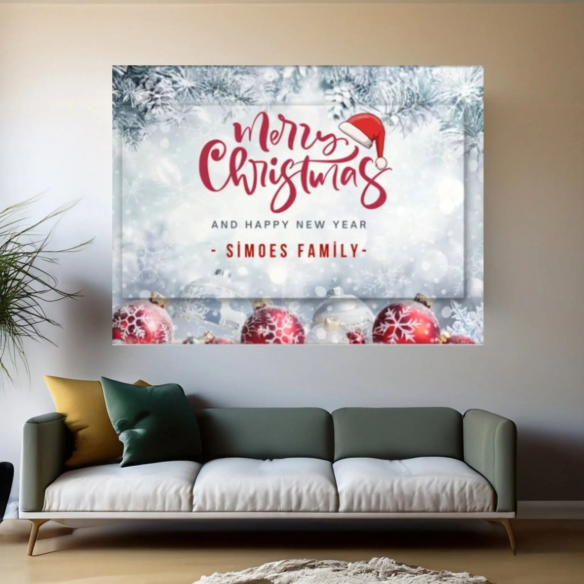 Christmas Decor Sign Personalized Custom Family Welcome Home Holiday Wall Art Canvas Print Decorations Name Sign Modern Farmhouse Wall Decor - Y Canvas