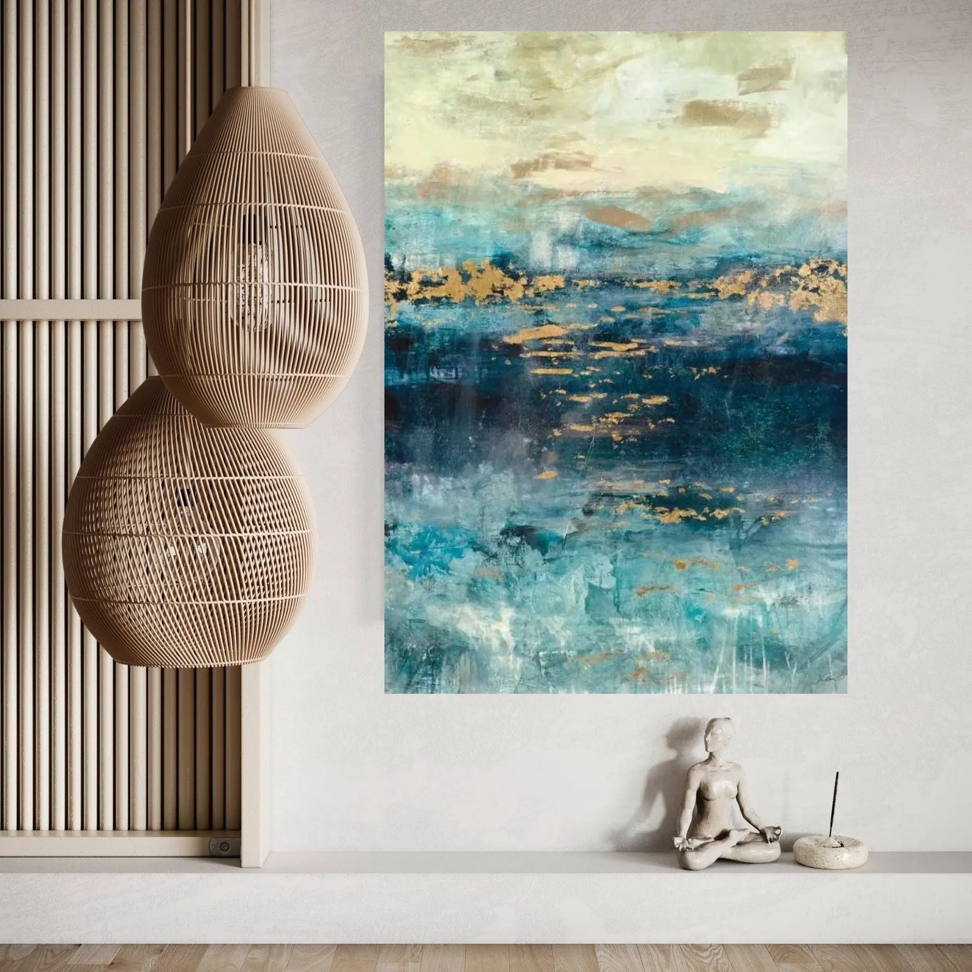 Teal & Gold Scape Canvas Wall Art - Y Canvas