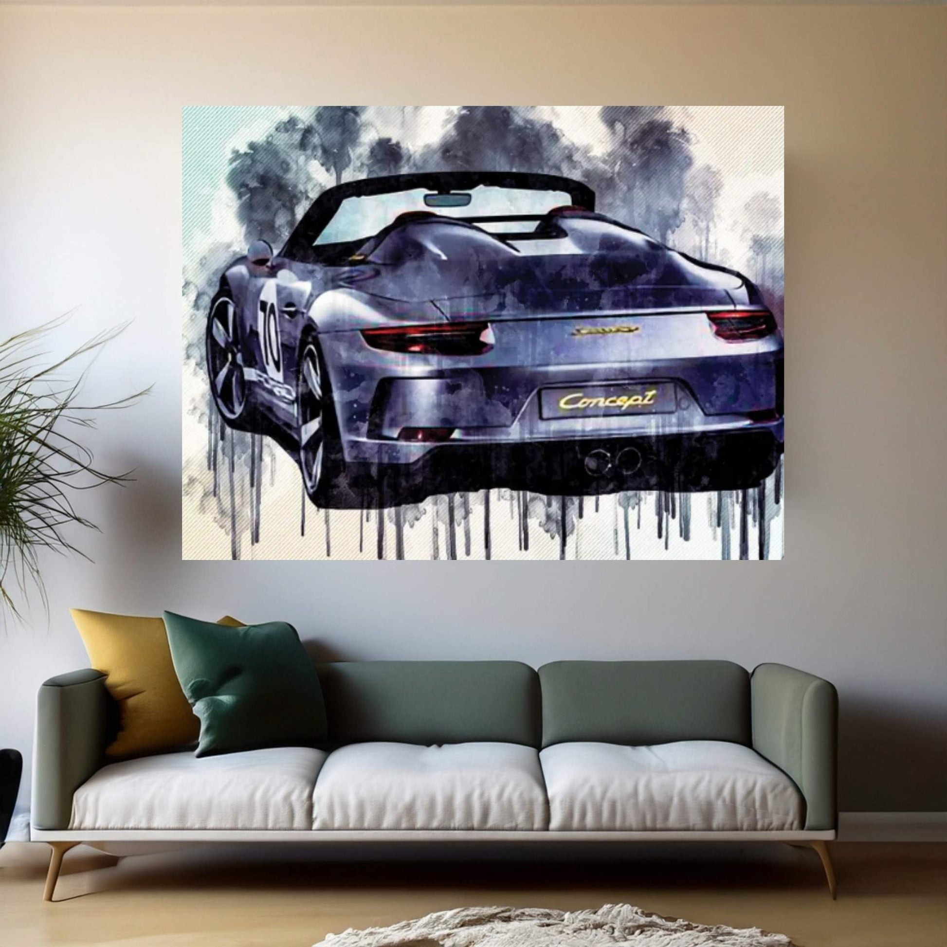 Porsche 911 Speedster Concept 2018 Silver Convertible Rear View Race Car German Sports Canvas Wall Art - Y Canvas